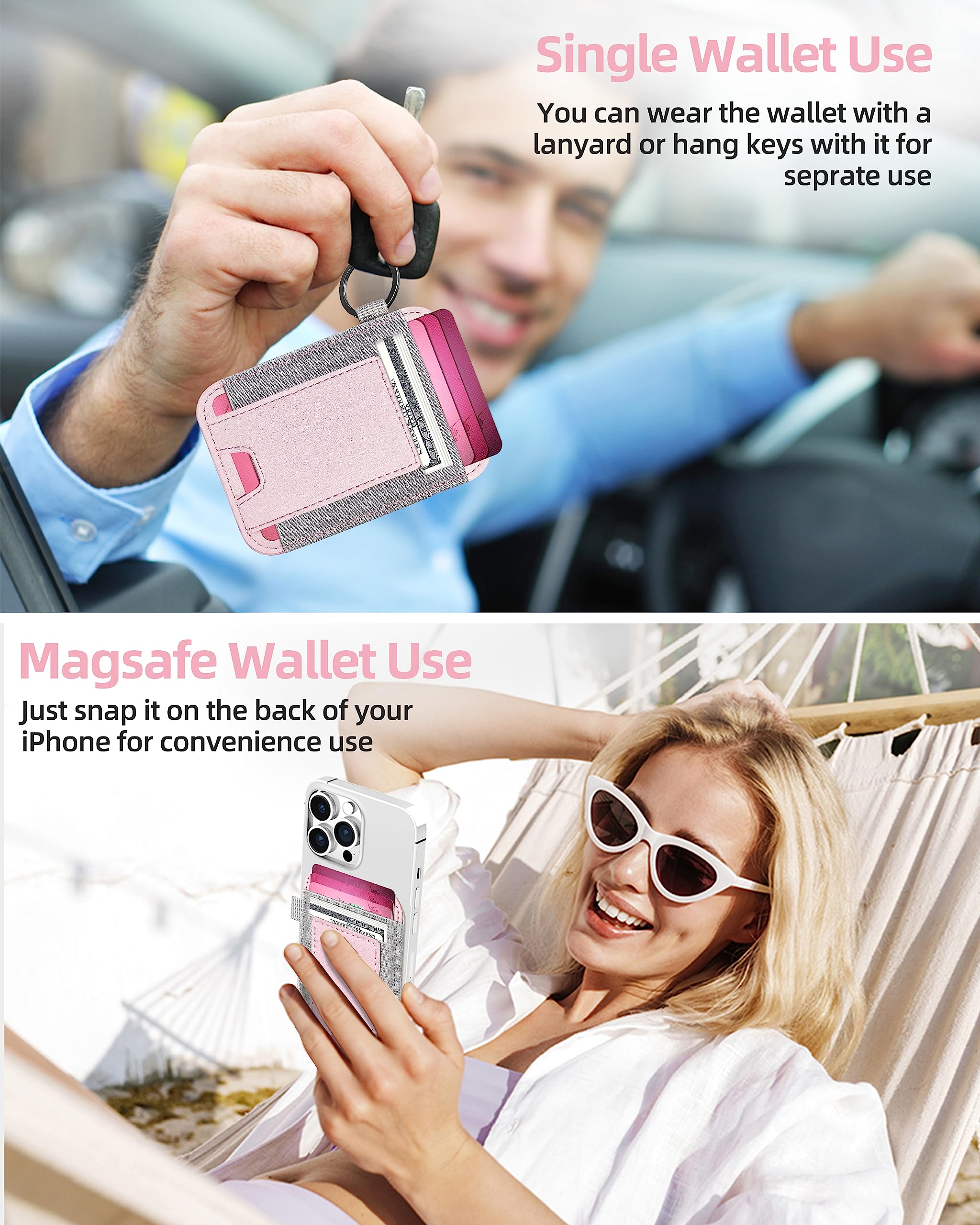 Extrelife Magsafe Wallet For Iphone 14 Pro, Pink, Unisex, Faux Leather, Magnetic, Strong Magnets, 2 7 Card Slot, Cash, Easy Acce