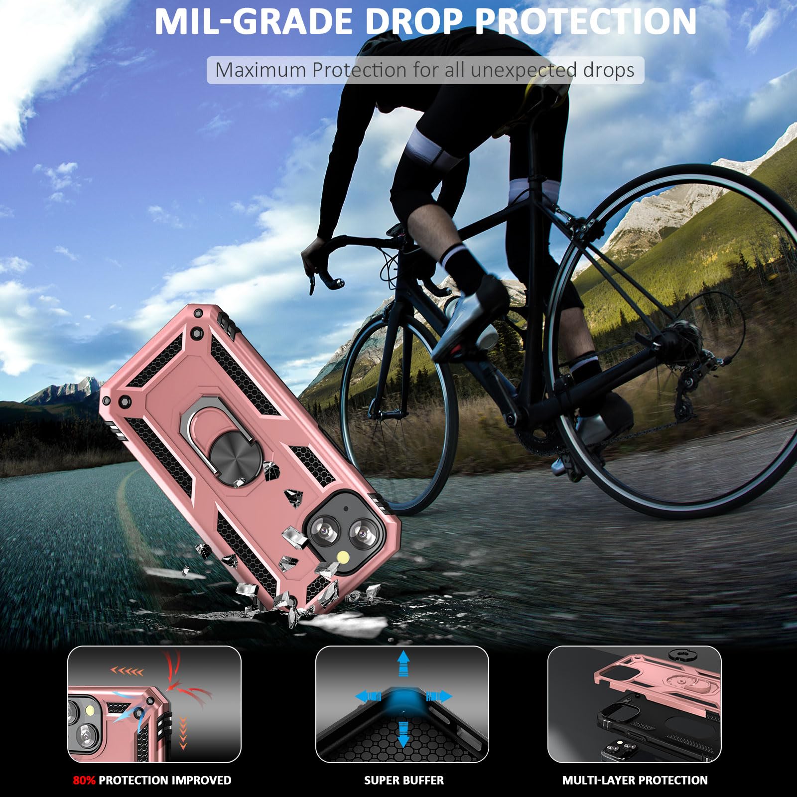 Addit Phone Case For Iphone 13 Case Iphone 13 Phone Case Woman, With Ring Holder Stand, Support Magnet Car Mount, Military Grade