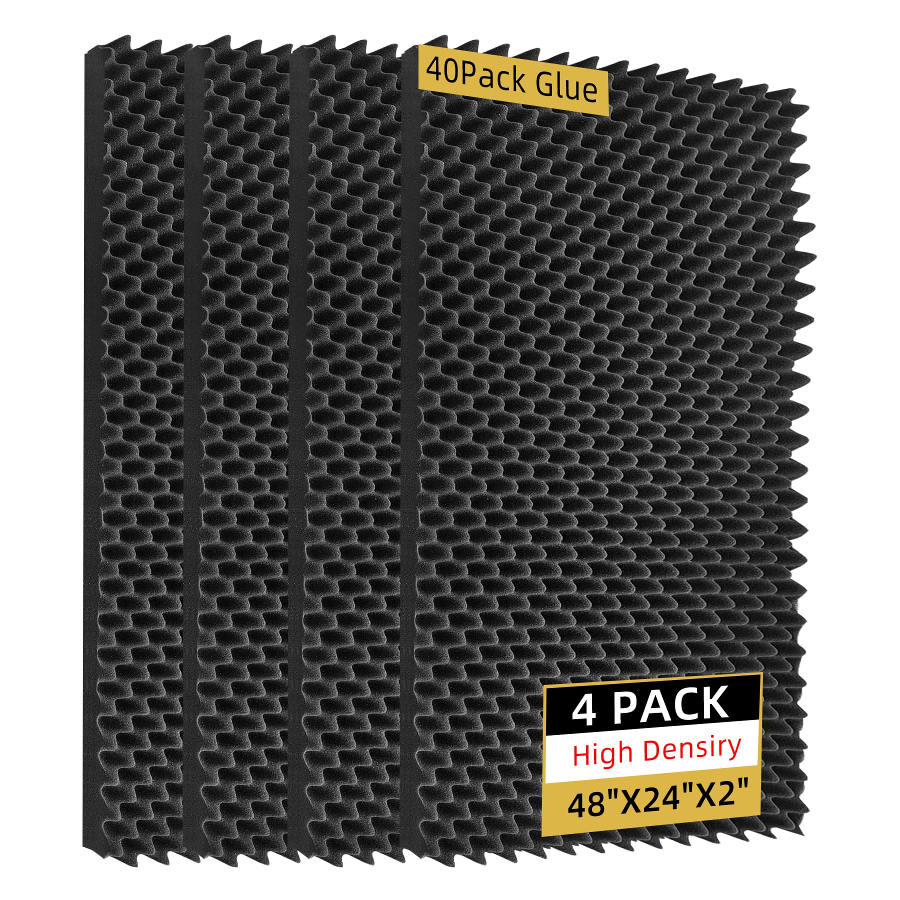 TEMGCUAM 4 Pack Sound Proof Foam Panels |48  24  2 Egg Crate Foam Pad | High Density Soundproof Wall Panels for Home Studio Nois