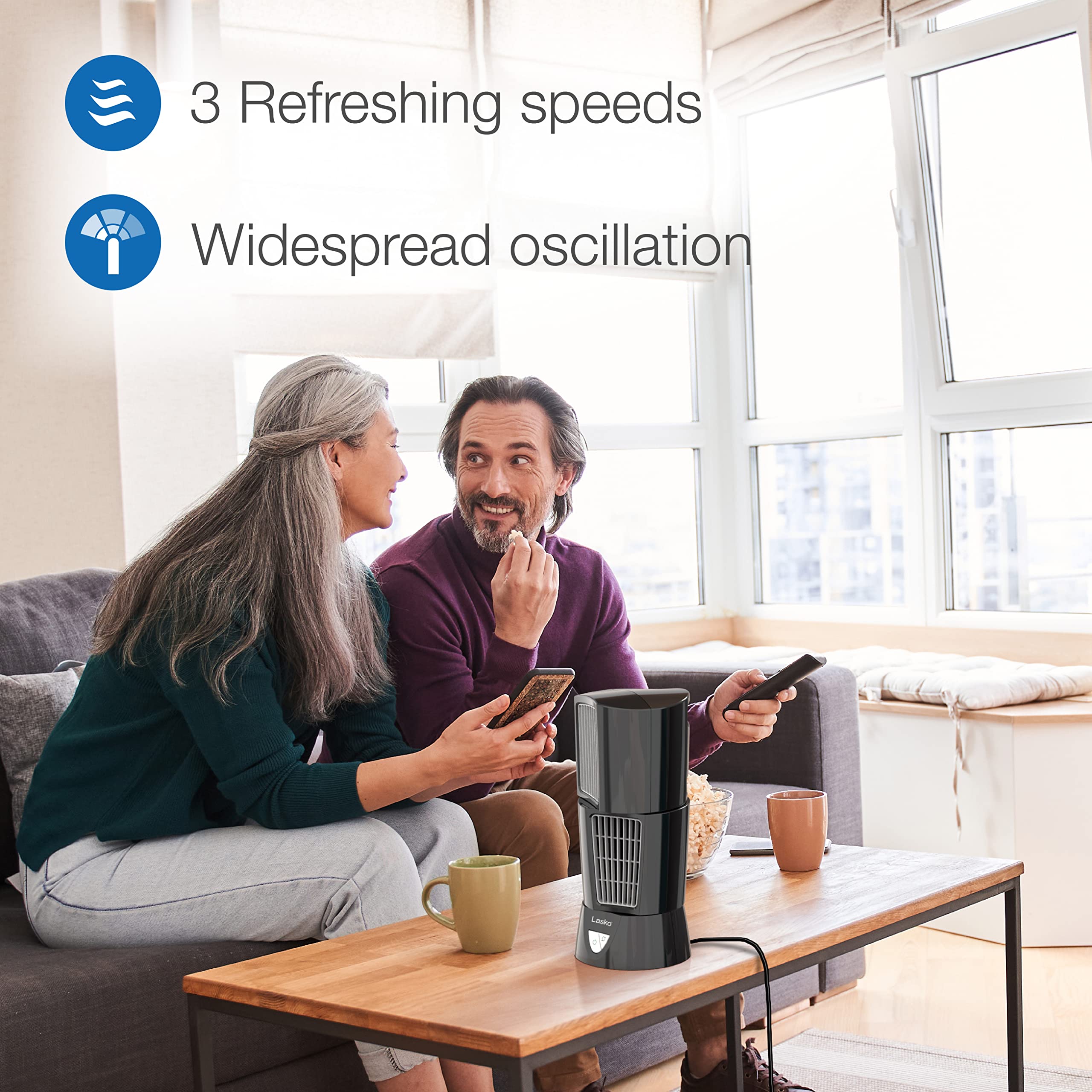 Lasko Oscillating Platinum Desktop Wind Tower Fan, 3 Speeds, Compact, Portable With Handle For Office, Bedroom And Kitchen, 14''