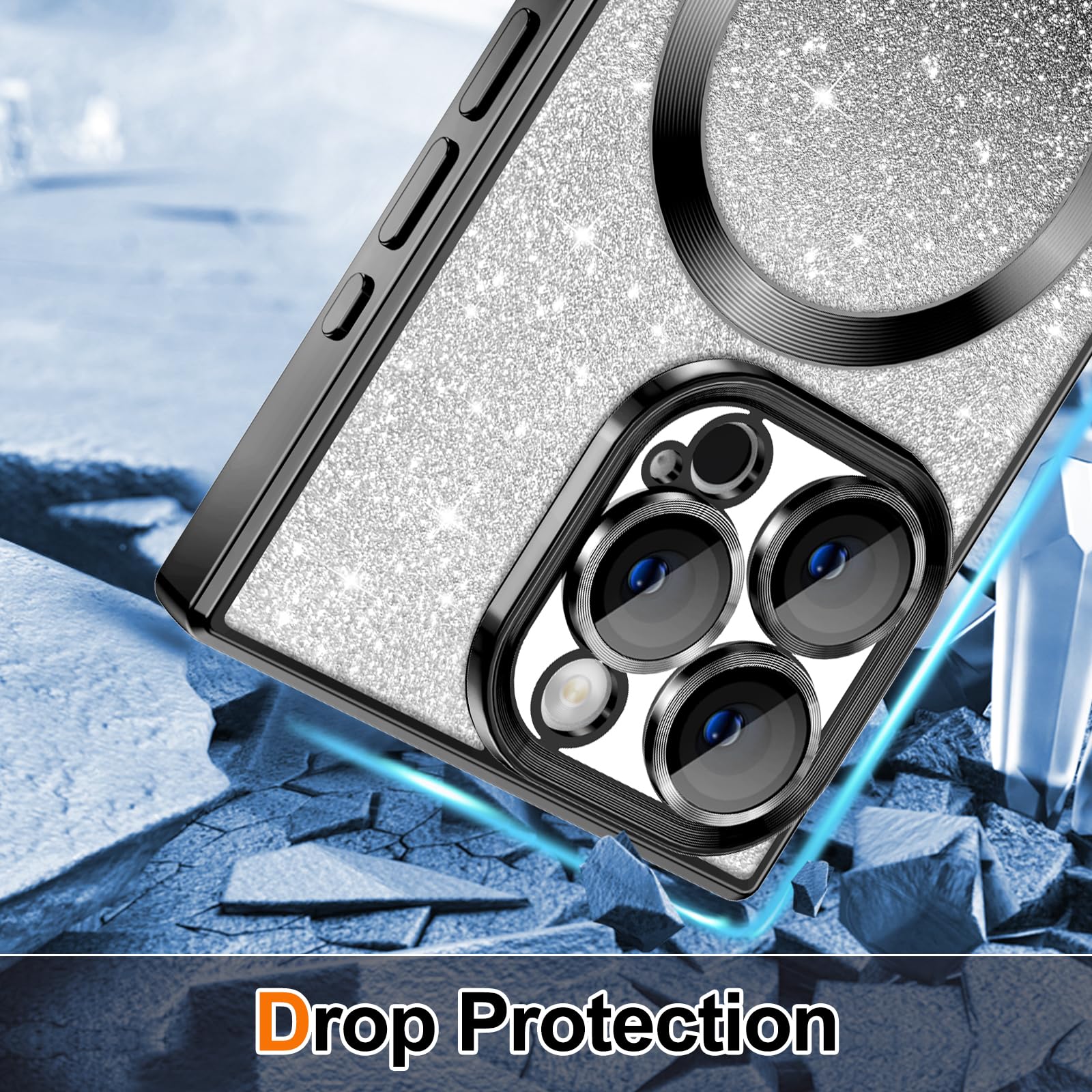 Hython For Iphone 15 Pro Case Clear Magnetic Glitter Phone Cases [Compatible With Magsafe] Full Camera Lens Protector Gradient S