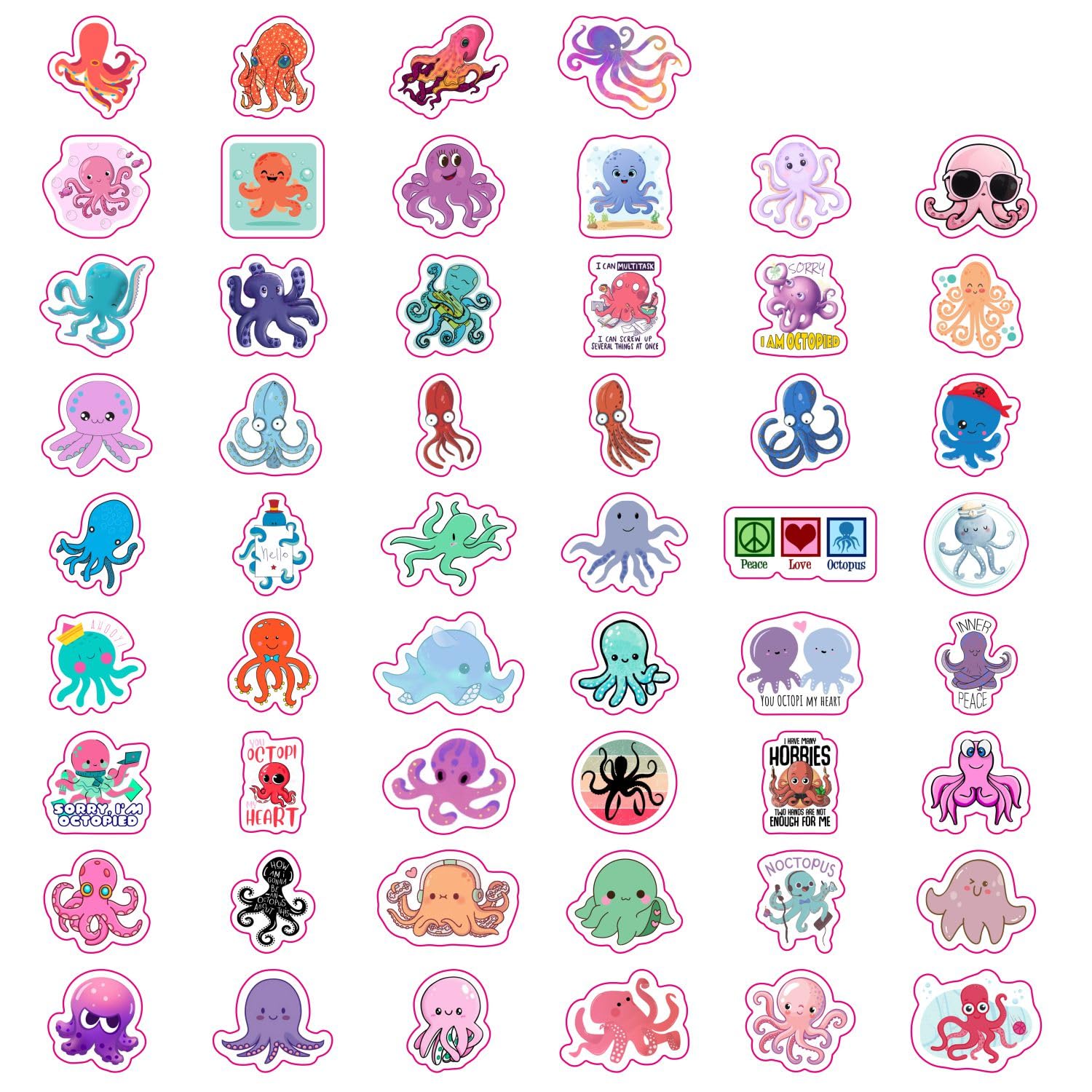 Octopus Stickers For Water Bottle And Laptop   Marine Life Party Favors & Decorations, Waterproof Vinyl Ocean Decals, Cute Octop