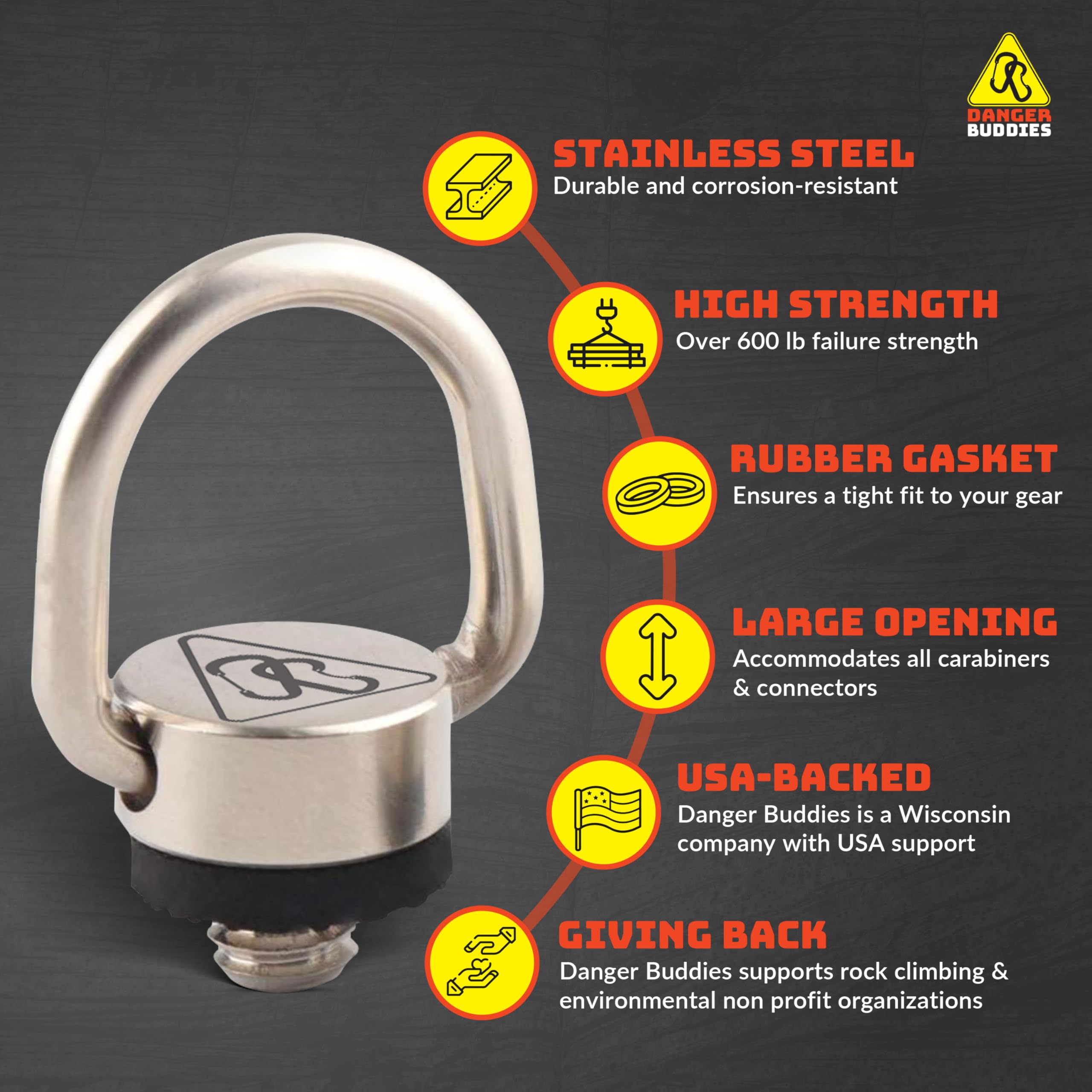 Danger Buddies Camera Carabiner Clip D-Ring - Easily Attach A Carabiner To Your Camera With This 1/4-20 Tripod Mount D-Ring (3-P