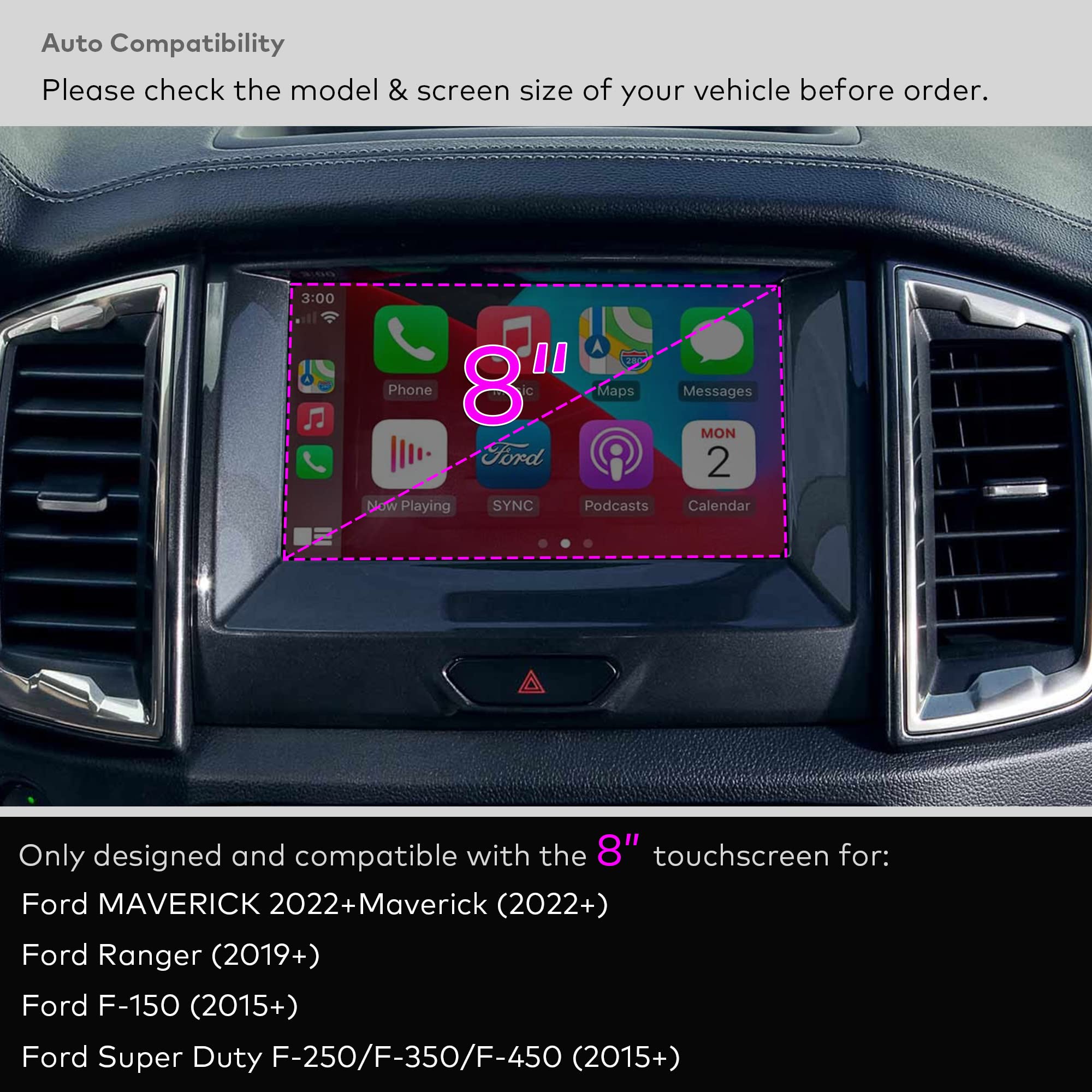 Innosure Premium Glass Screen Protector For Ford F 150, Super Duty, Mustang, Maverick, Ranger, Expedition Infotainment 8 Inch Touchscreen Anti Glare (Matte)