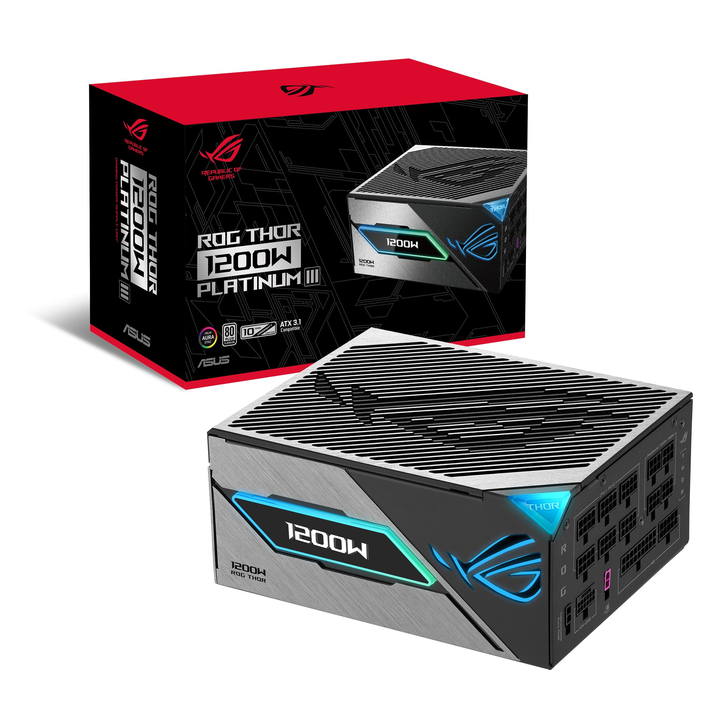 ASUS ROG Thor 1200W Platinum III PSU (80 Plus Platinum Certified, ATX 3.1, GaN MOSFET, GPUFirst Intelligent Voltage Stabilizer,