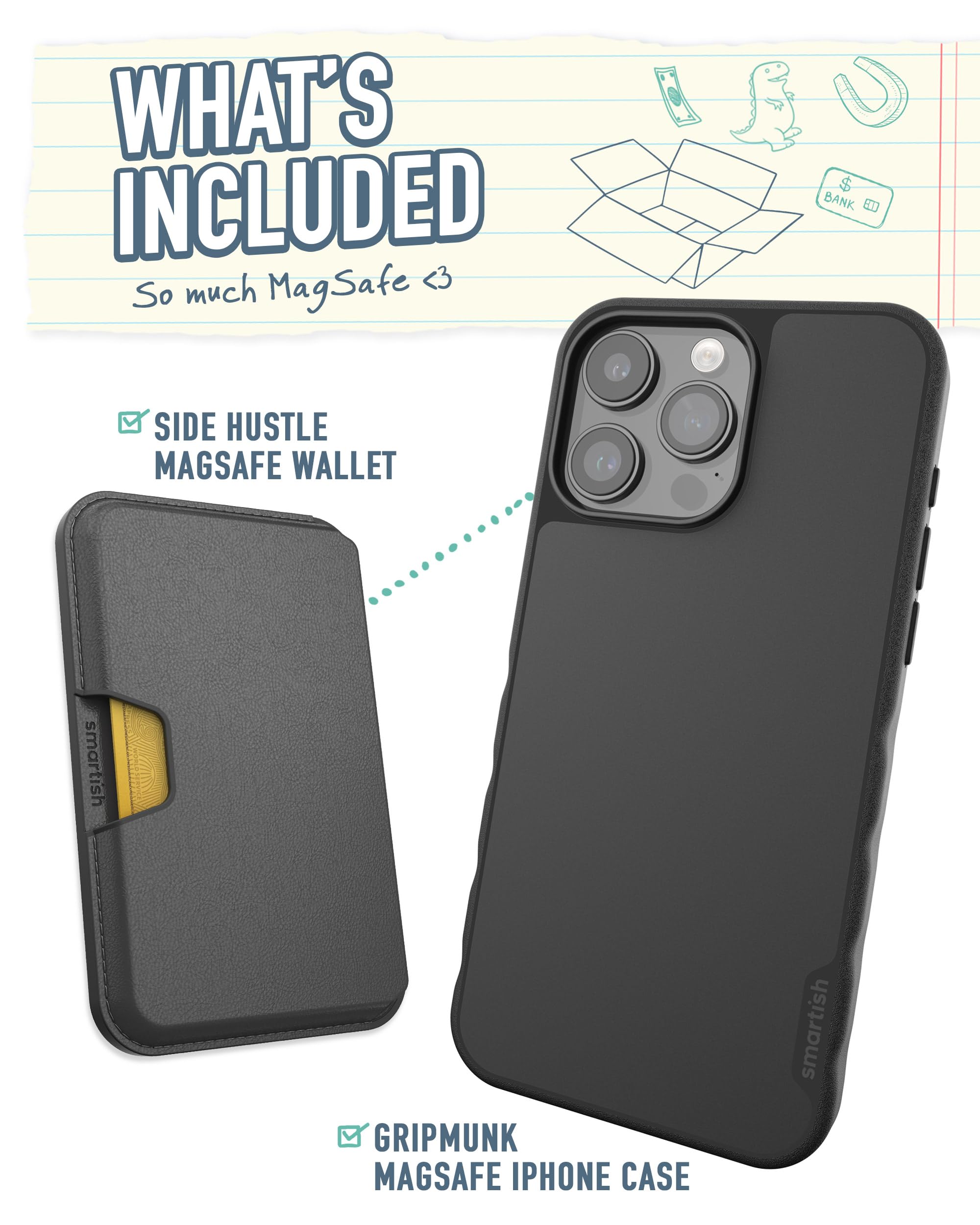 Smartish Iphone 15 Pro Max Slim Case With Wallet For Magsafe Iphones   Gripmunk   Magsafe Compatible Thin Grip Cover + Detachabl