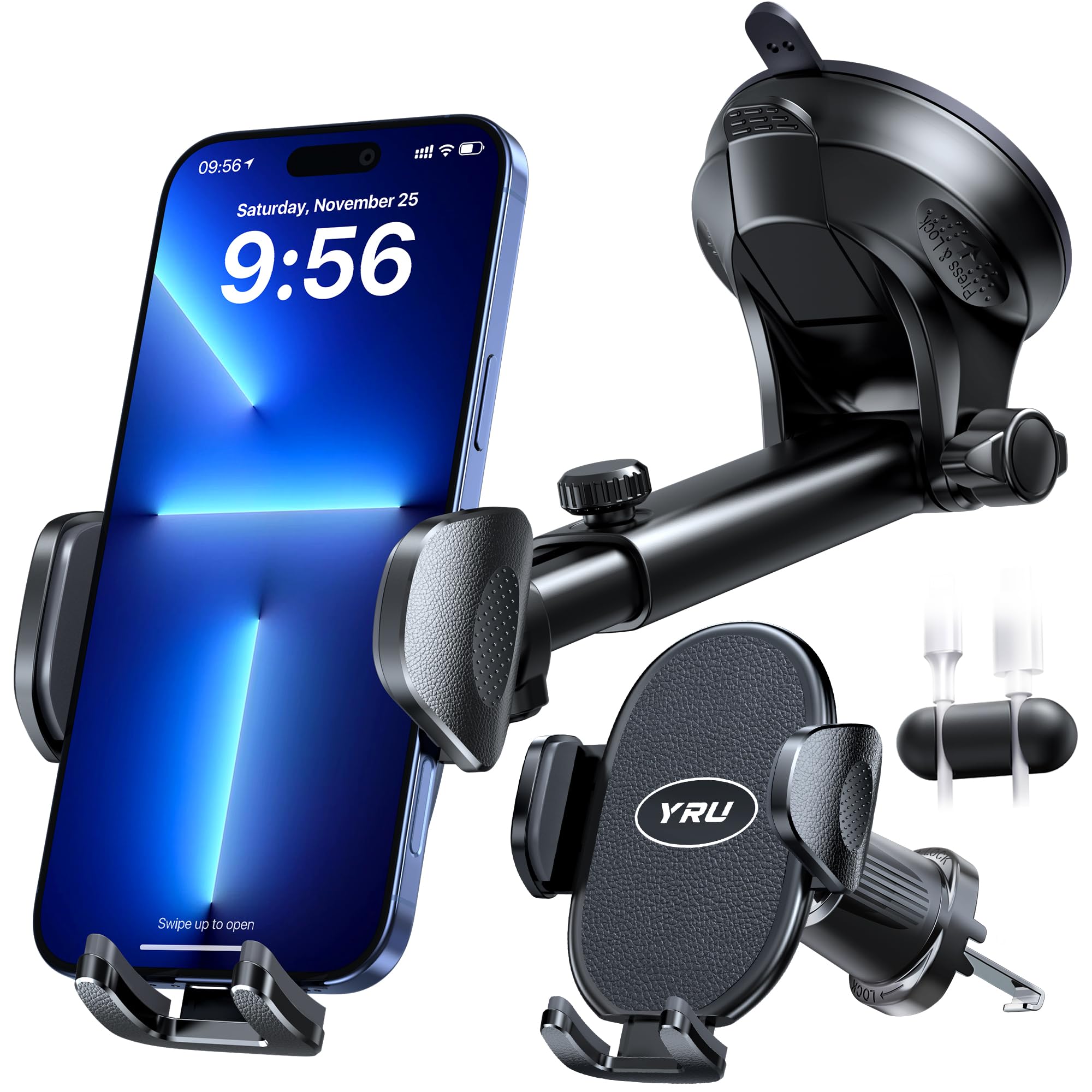 YRU [2025 Upgraded] Universal Car Phone Holder Mount? 360Rotatable & Strong Suction? Cell PhoneHolder Car Dashboard Windshield P