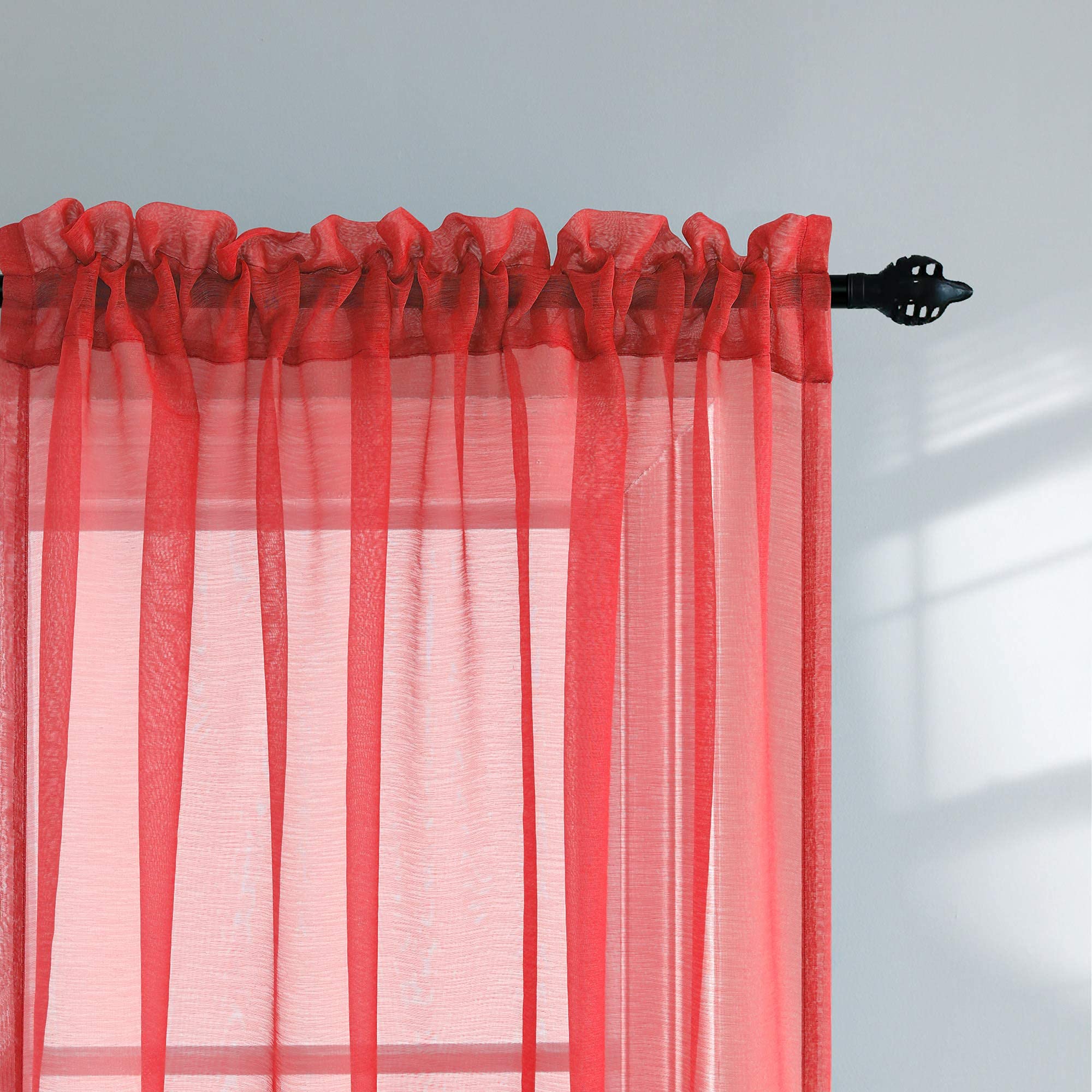 Christmas Decor Red Curtains 63 Inch Length For Boys Room 2 Panels Set Rod Pocket Sheer Curtains For Kitchen Kids Bedroom 52X63