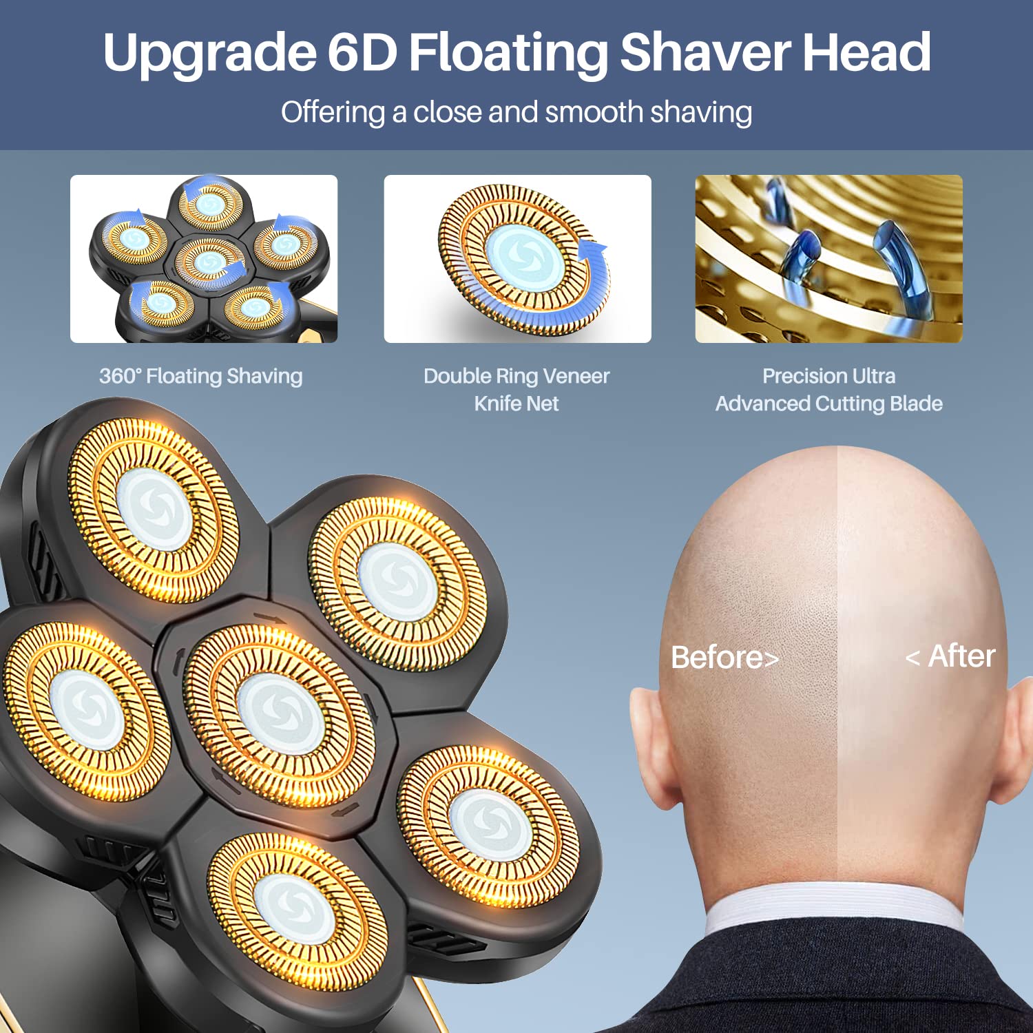Head Shavers For Bald Men Rotary Electric Razor Cordless Shaver For Men Multifunctional Electric Razors For Bald Men Waterproof