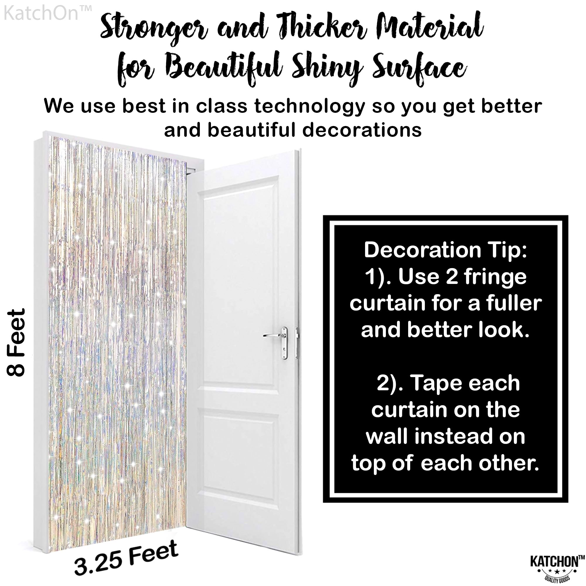 Katchon, Iridescent Silver Backdrop Curtain   Xtralarge, 3.2X8 Feet, Pack Of 2 | Iridescent Silver Fringe Backdrop | Silver Stre