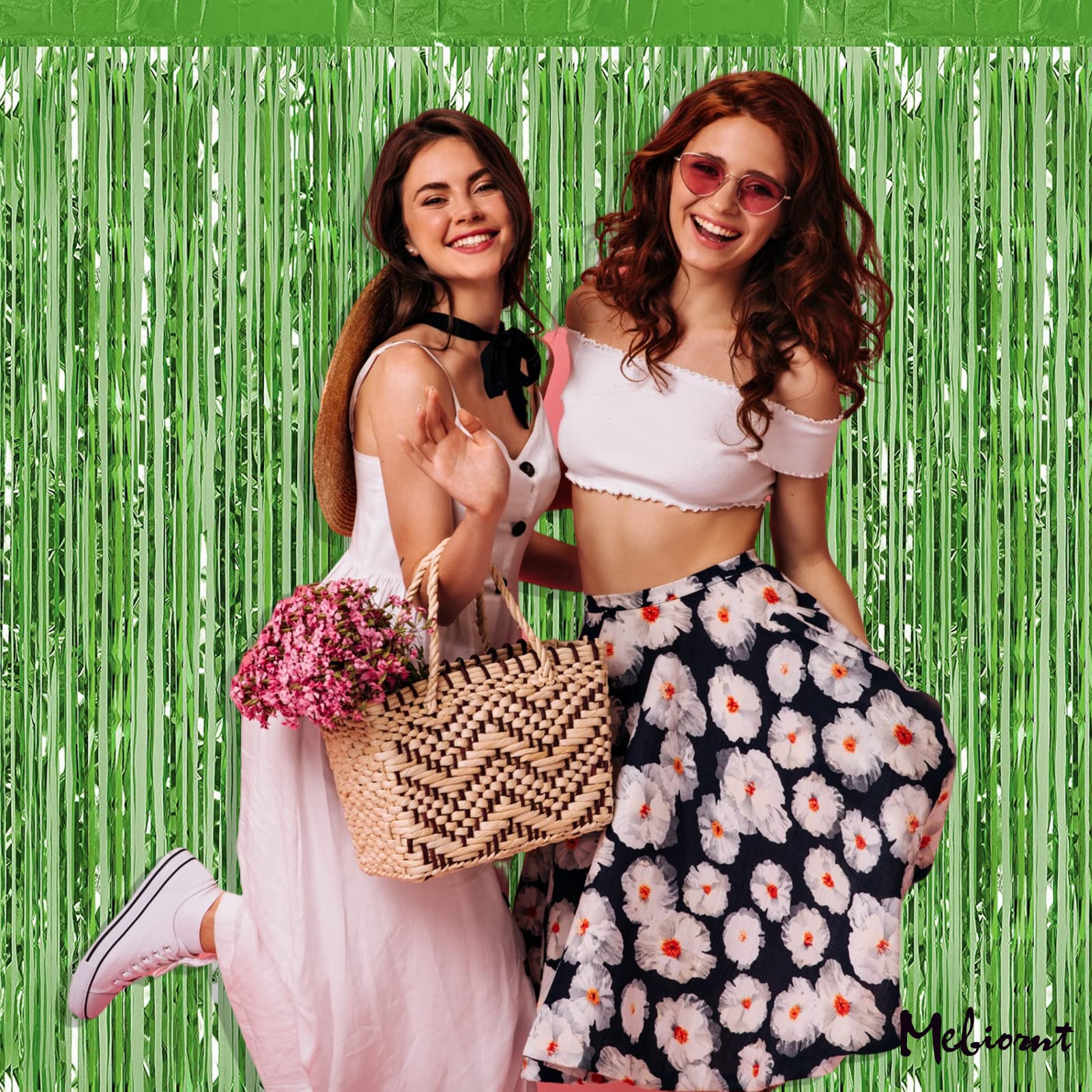 4 Pack Fringe Curtain Backdrop, 3.2Ft X 8.2Ft Light Green Metallic Tinsel Foil Fringe Streamers Background For Photo Booth Birth