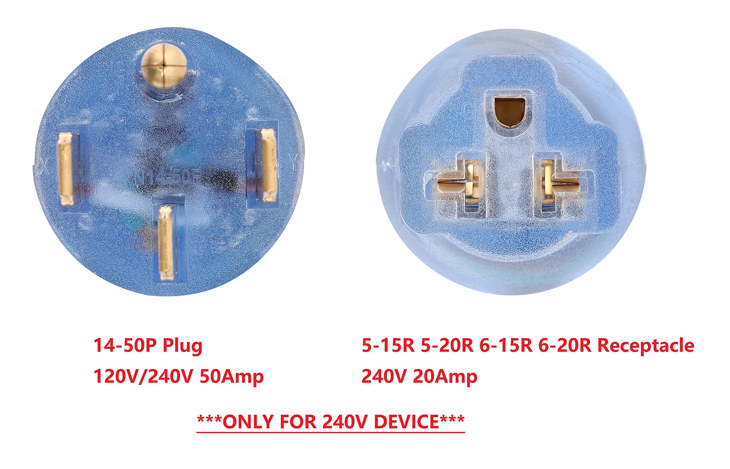 Onetak Nema 14 50P To 5 15R 5 20R 6 15R 6 20R Compact 240V 50 Amp 3 Prong Male Plug To 240V 15 Amp 20 Amp 3 Prong Female Recepta