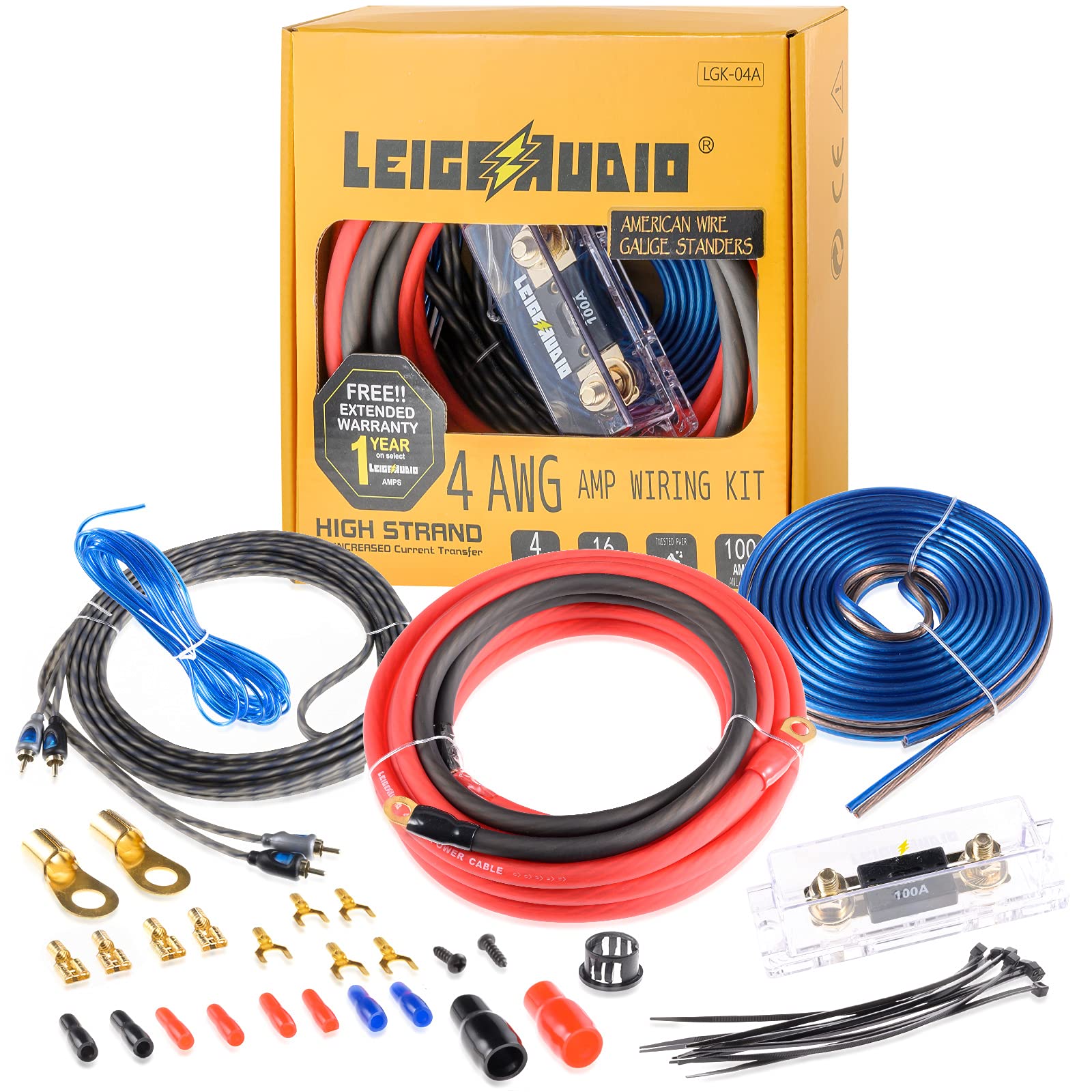 4 Gauge Amp Wiring Kit Ture 4 AWG Amplifier Installation Wiring Kit   Car Subwoofer Wiring Kit Helps You Make Connections and Brings Power to Your Radio, Subwoofer and Speakers