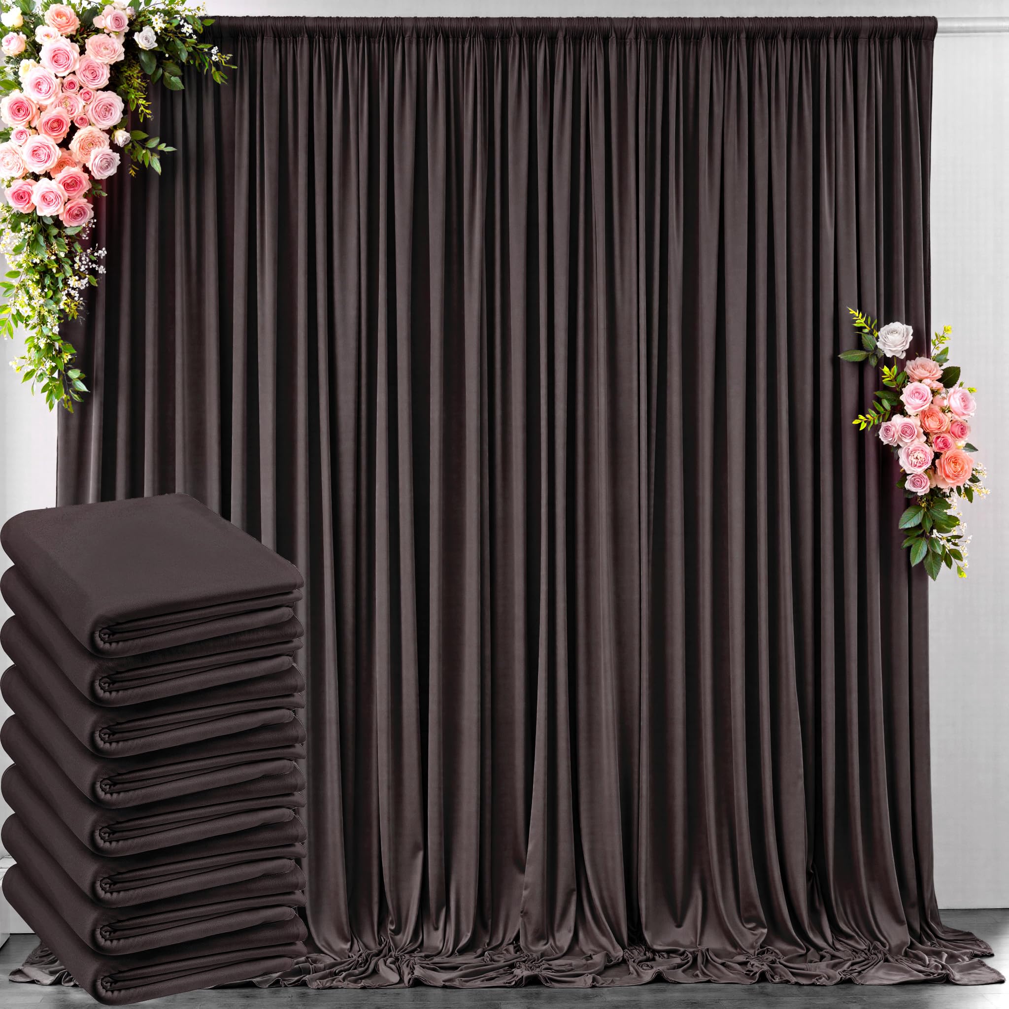 40 ft x 10 ft Wrinkle Free Brown Backdrop Curtain for Parties, Wedding Brown Photo Backdrop Drapes, Fabric 8 Panels 5ft x 10ft f