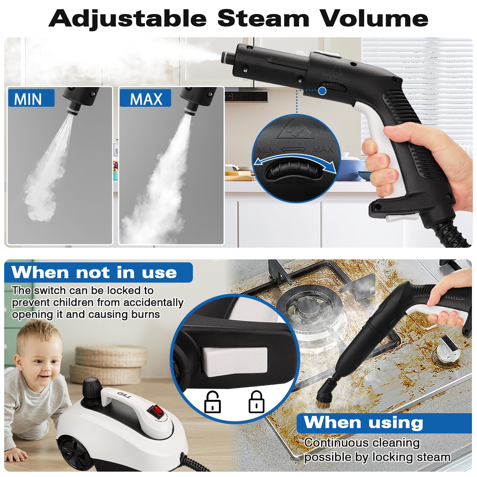 Tvd Steam Cleaner, Heavy Duty Canister Steamer With 26 Accessories, Steam Mop With 5M Extra Long Power Cord For Home Floor Clean