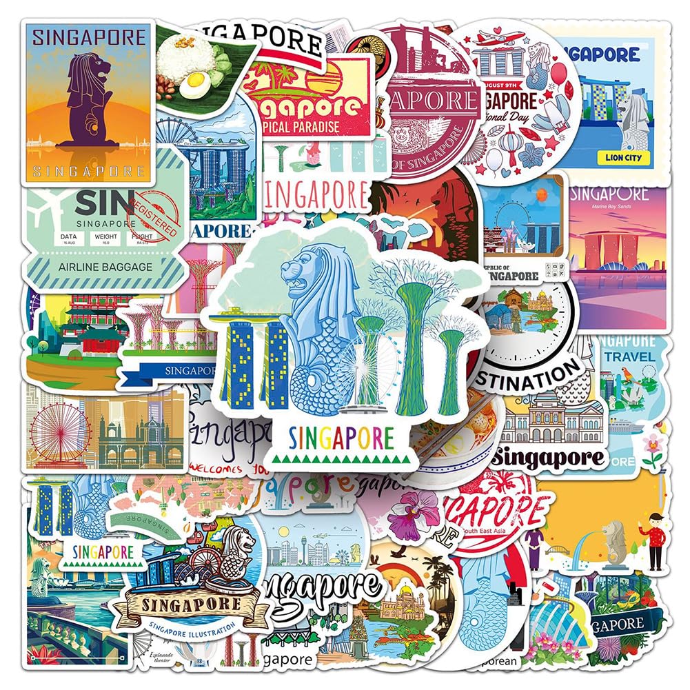 Singapore Travel Stickers |50Pcs Singaporean Waterproof Vinyl Decals For Bike Water Bottles Laptop Bicycle Refrigerator Cup Lugg