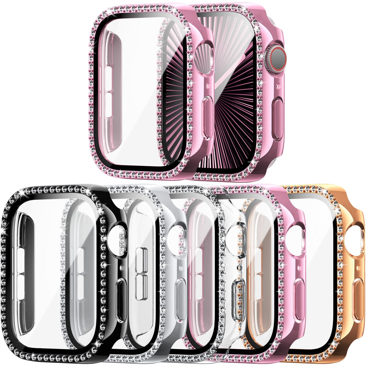 Haojavo 5 Pack Bling Case For Apple Watch Series 10 42Mm(2024) With Tempered Glass Screen Protector, Crystal Diamond Rhinestone