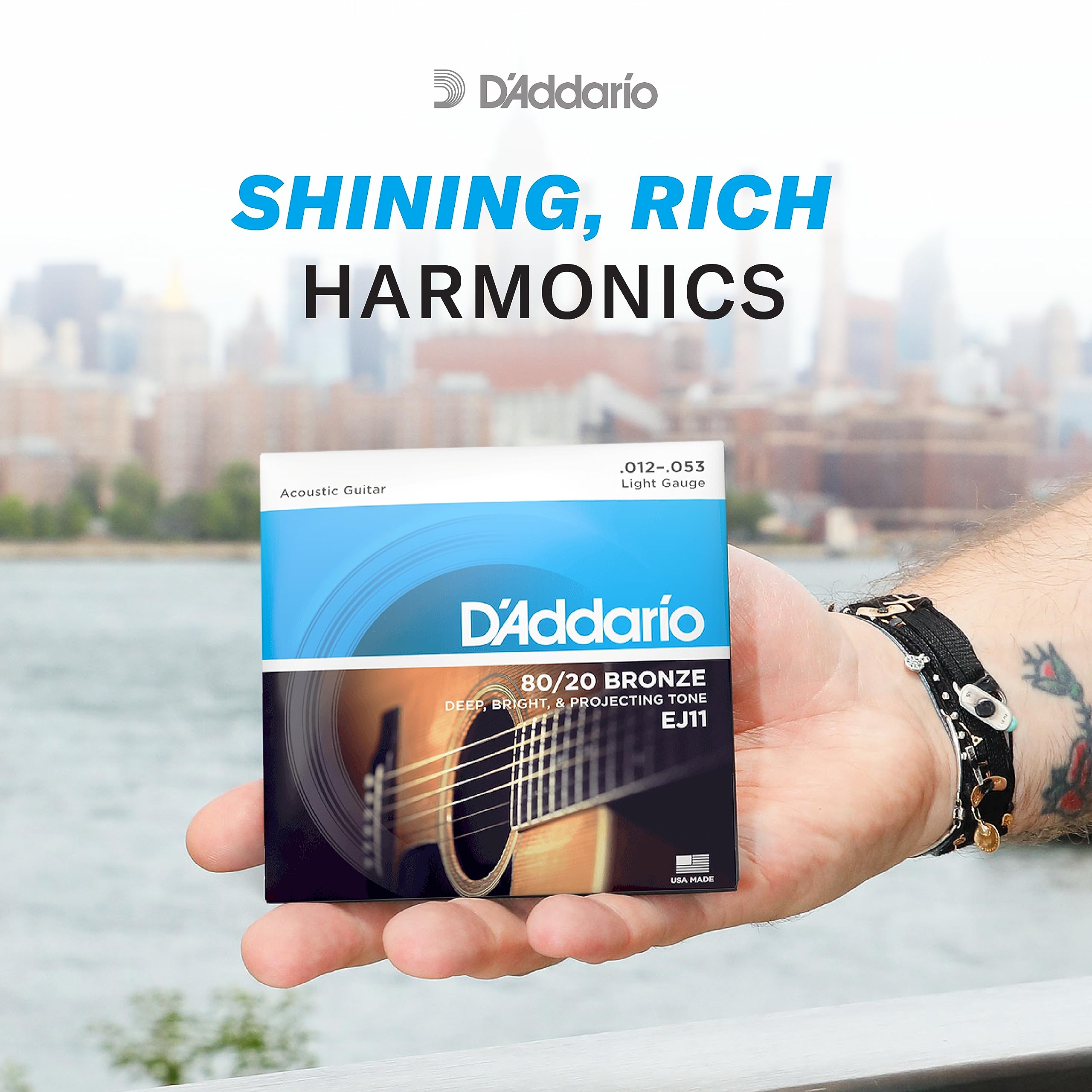 D'Addario Guitar Strings   Acoustic Guitar Strings   80/20 Bronze   For 6 String Guitar   Deep, Bright, Projecting Tone   Ej13
