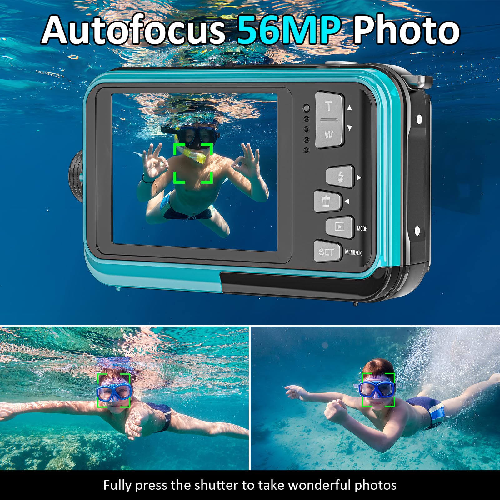4K Underwater Camera 11Ft Waterproof Camera With 32Gb Card 56Mp Autofocus Dual Screen Selfie Underwater Camera For Snorkeling Wa