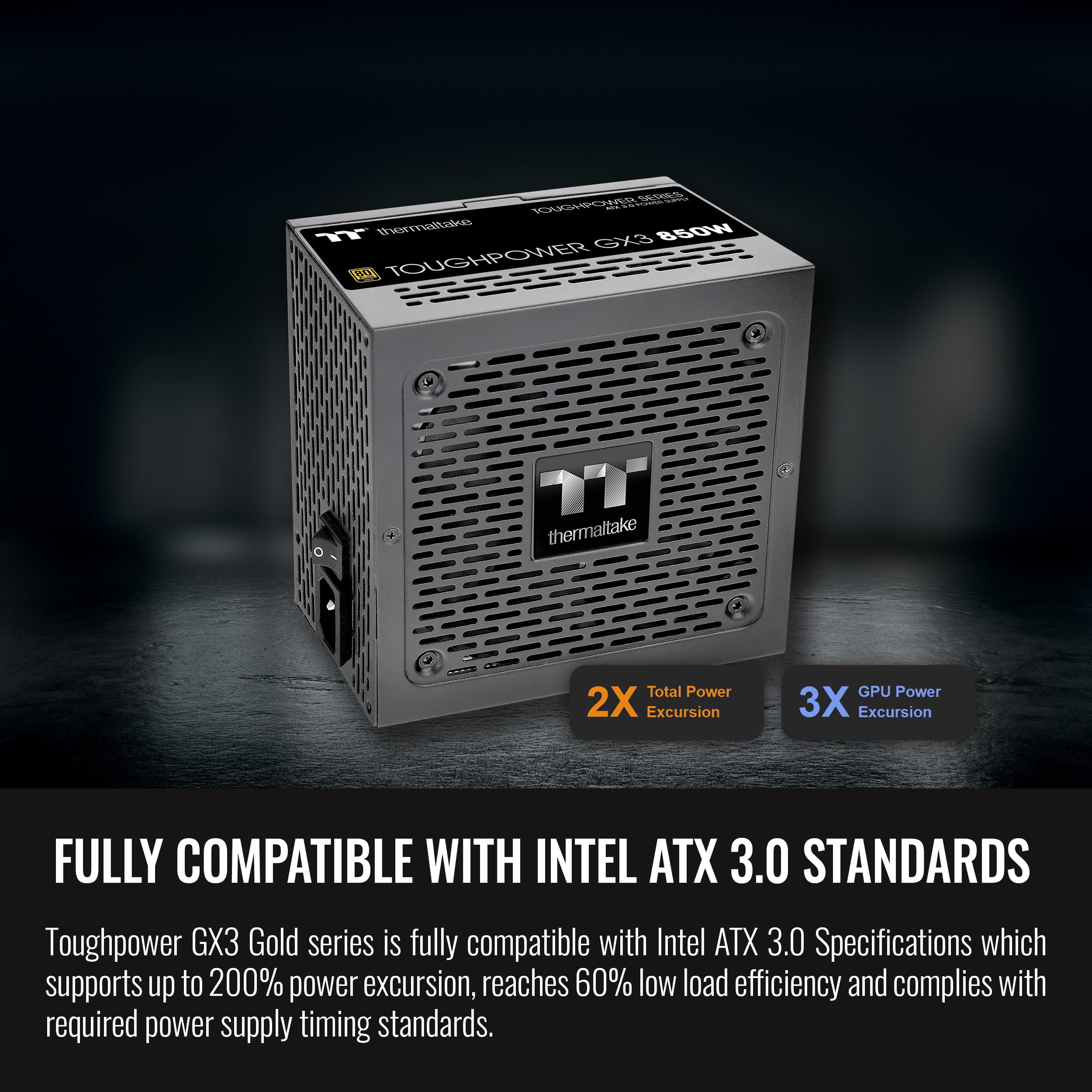 Thermaltake Toughpower Gx3 850W 80Plus Gold Sli/Crossfire Ready Atx 3.0 Power Supply; Pcie5 12Vhpwr Connector Included; 5 Year W