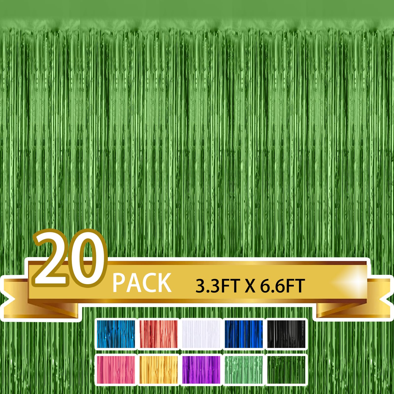 20 Pack Green Metallic Tinsel Foil Fringe Curtains Party Photo Backdrop Party Streamers For Birthday,Graduation,New Year Eve Dec