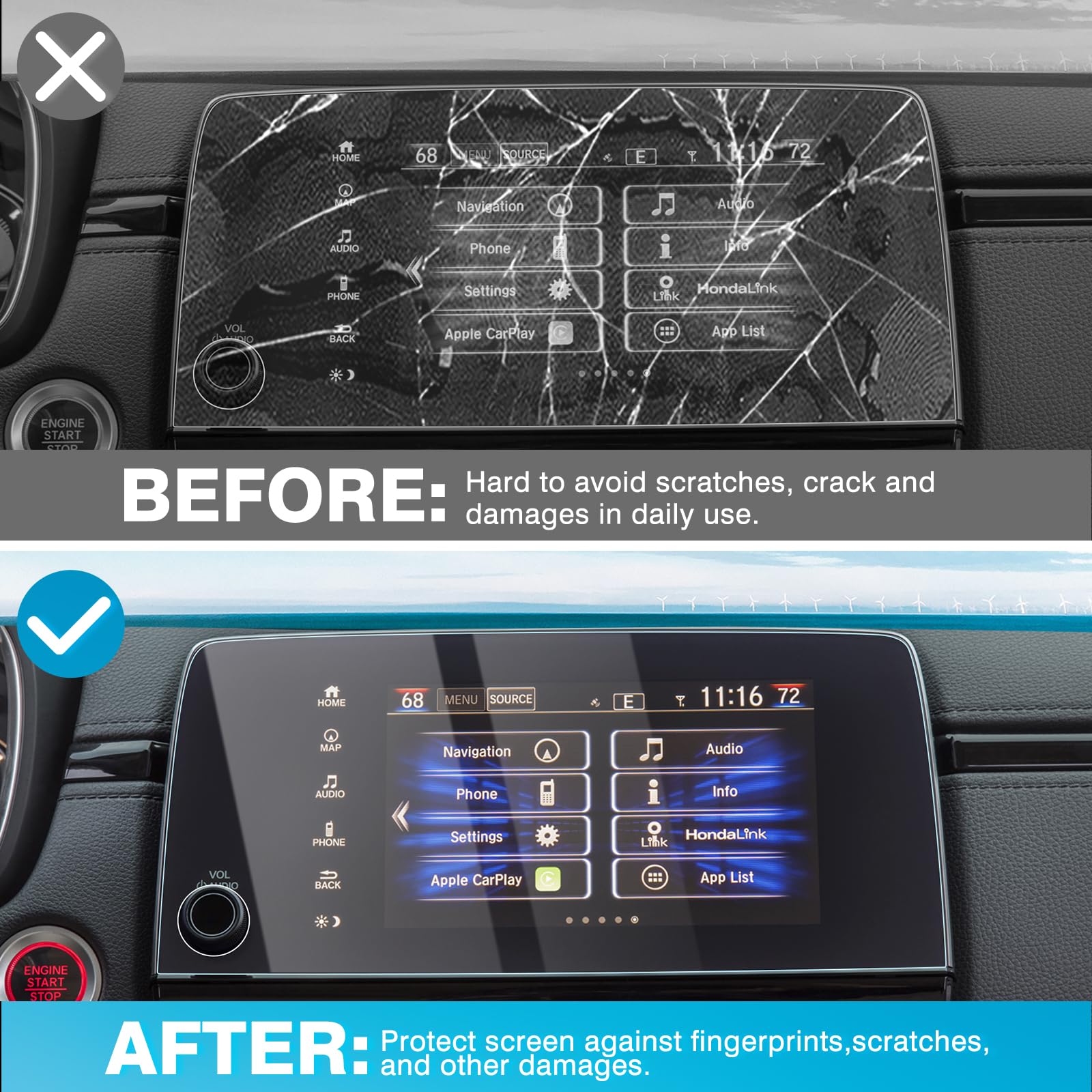 Karltys 2 Pack 2022 Crv Screen Protector For 2017 2022 Honda Cr V Ex Ex L Touring 7 Inch Touchscreen, Hd Clear, Anti Glare Navigation Tempered Glass Protector For Cr V Accessories