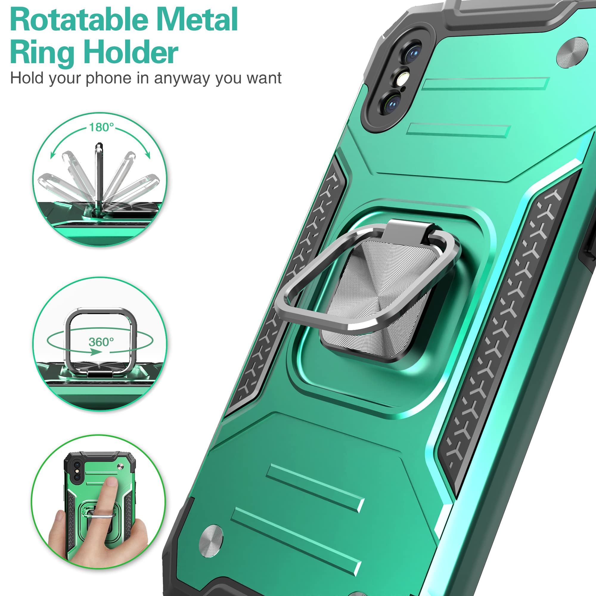 Idystar Iphone Xs Max Case With Screen Protector,Iphone Xs Max Case,Shock Absorption Heavy Duty Drop Test Cover With Car Mount K