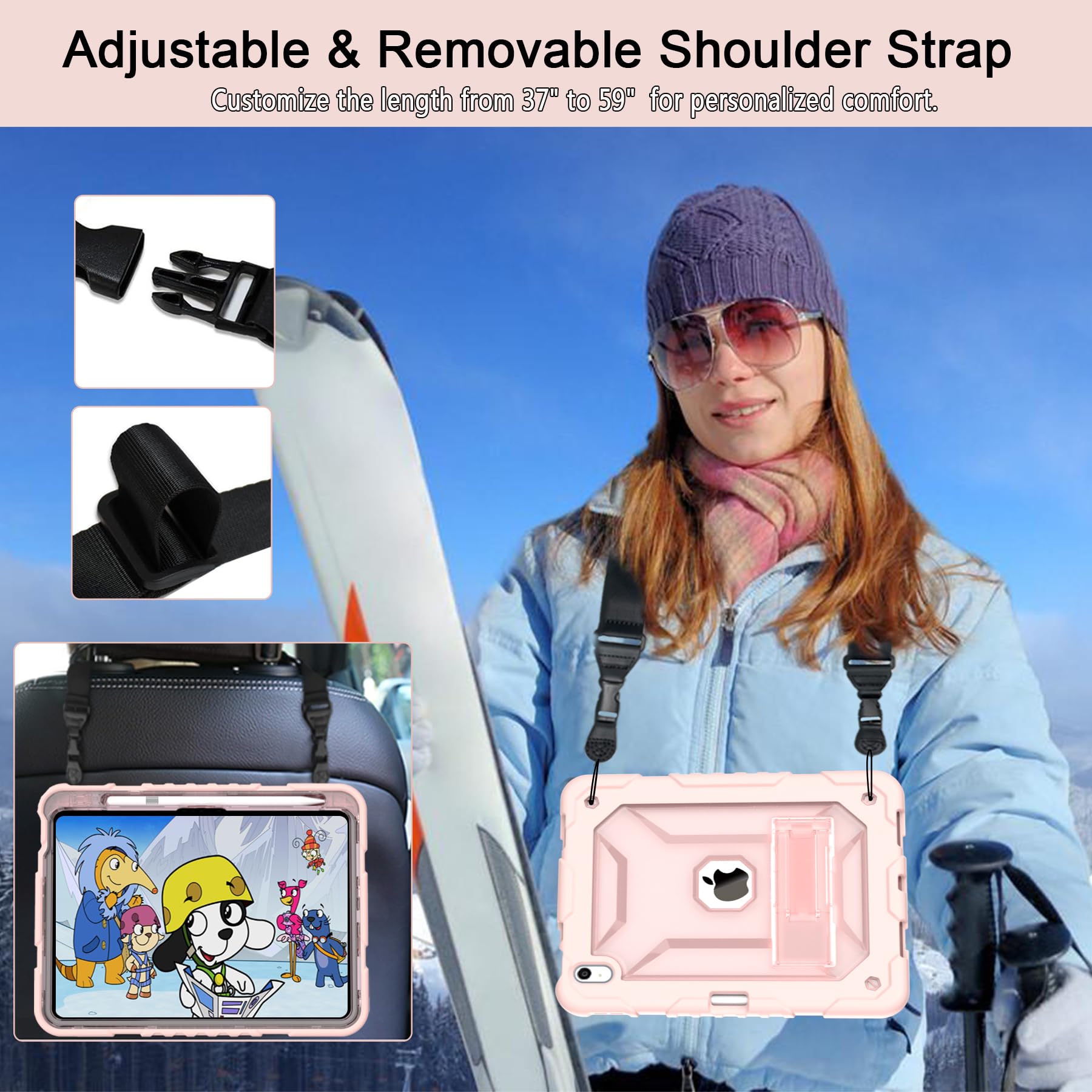 Timism Case For Ipad 10Th Generation Case 2022 With Shoulder Strap, Translucent Hard Pc Back Cover, With Kickstand And Pencil Ho