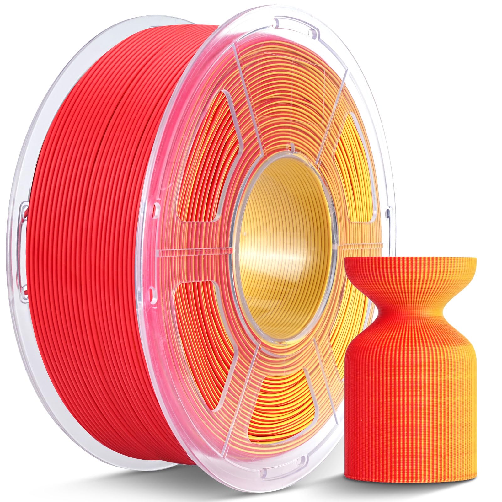 JAYO Dual Color Matte PLA 3D Printer Filament 1.75mm, Yellow-Red Two-Tone PLA, Matte Finish Hides Layer Lines, 0.02mm Accuracy, 