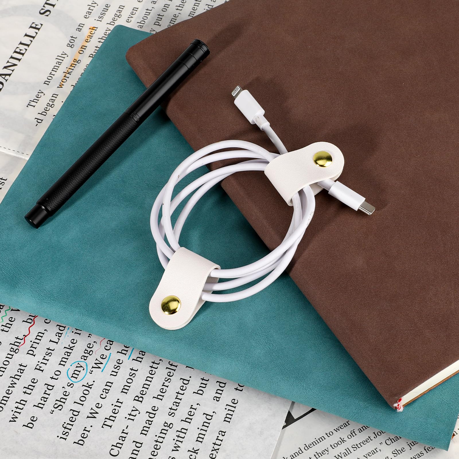 6Pcs Leather Cord Organizer Reusable Cable Straps Pu Leather Cable Organizer Phone Cord Ties Charging Cord Power Cord Headphone