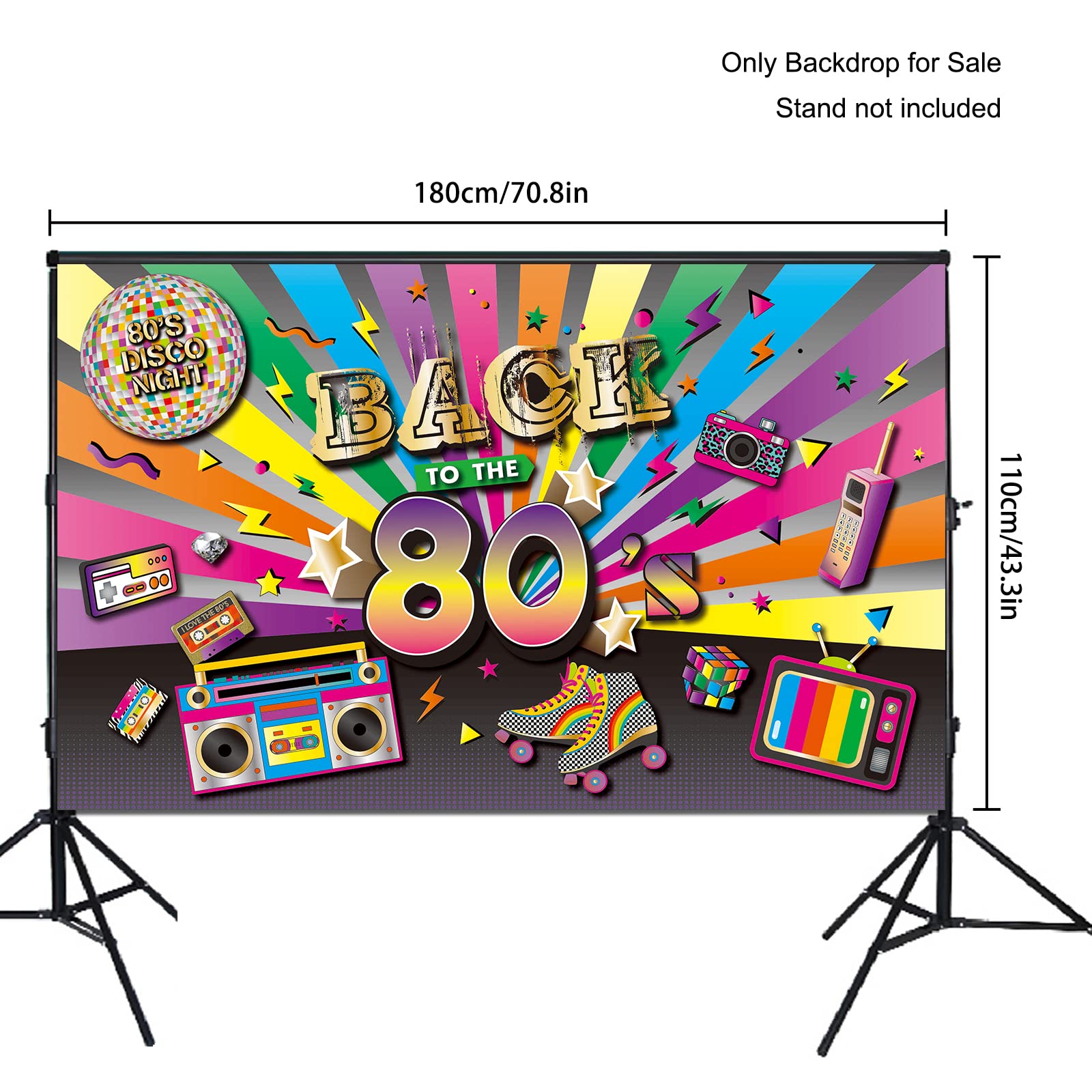 Brt Bearingshui 80'S Party Decorations Supplies, Back To The 80'S Banner 80'S Backdrop Photography Background Decoration, 80S Th