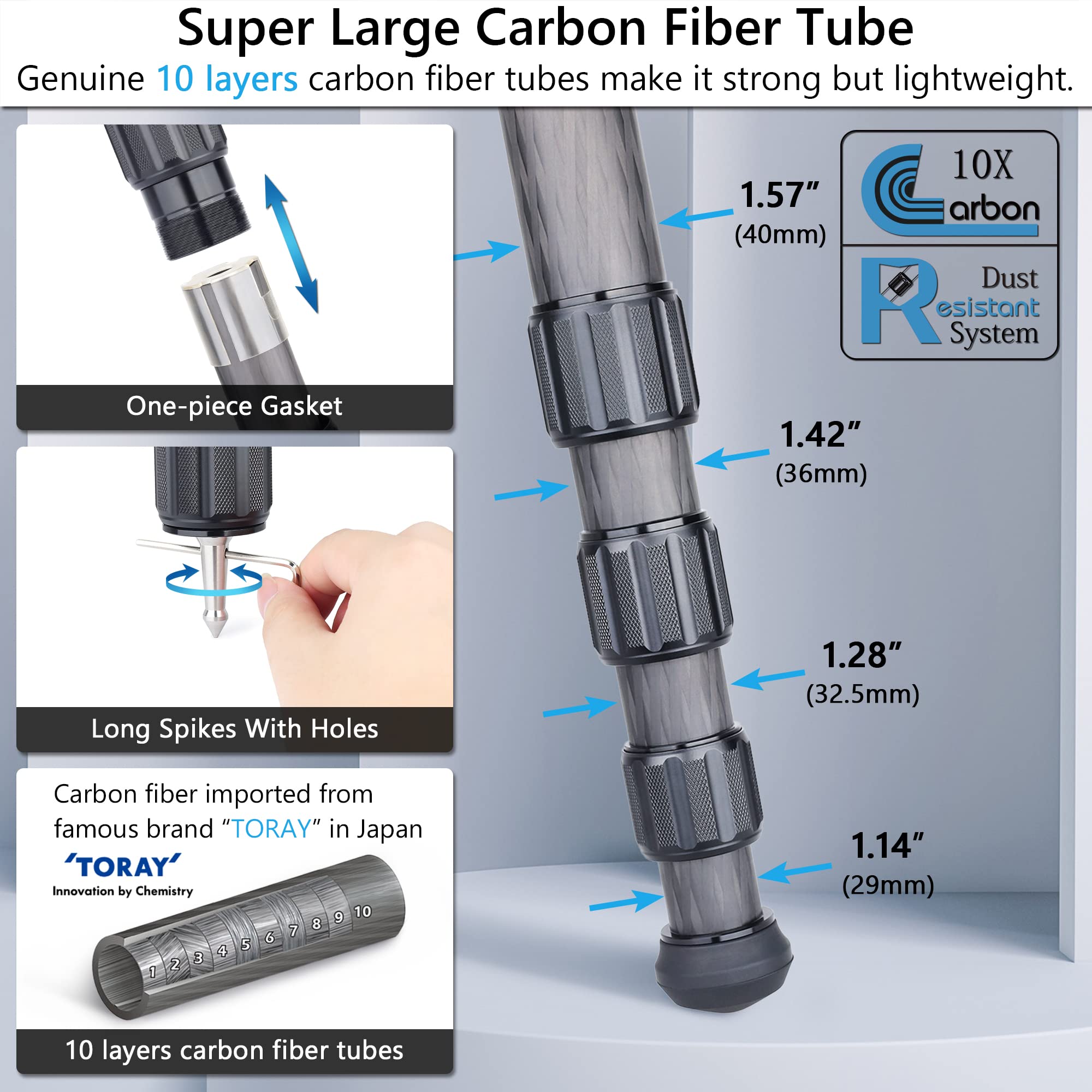 Carbon Fiber Tripod Heavy Duty Bowl Tripod Artcise As90C Camera Tripod Ultra Stable Carbon Tripod Stand With 75Mm Bowl And Adapter 10 Layers Carbon Fiber 40Mm Leg Tube Max Load 88 Lbs/40Kg