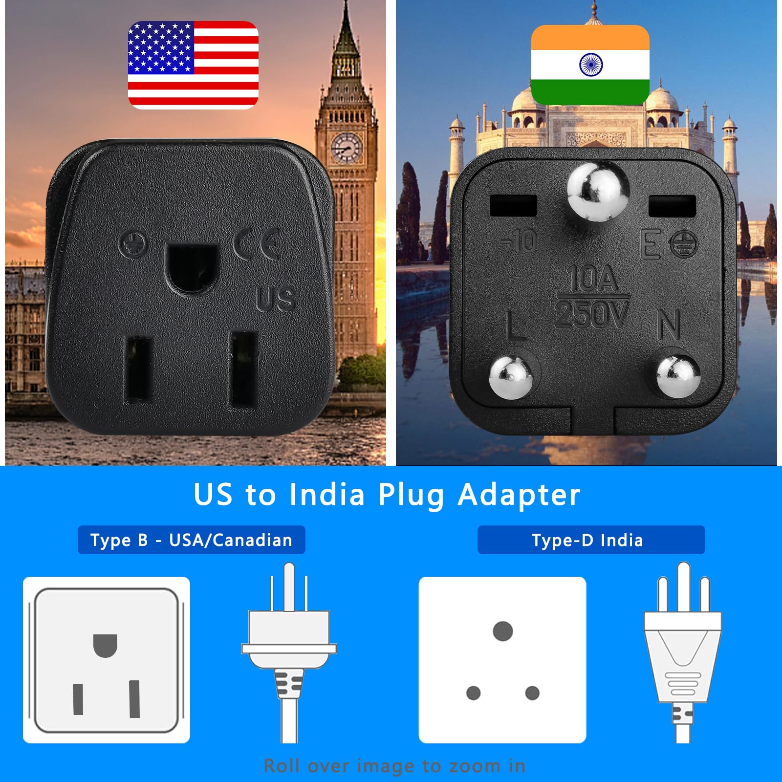 Us To India Plug Adapter, 2 Pack Type D Plug Adapter, India Power Adapte Us To India, Bangladesh, Maldives, Pakistan Travel Adap