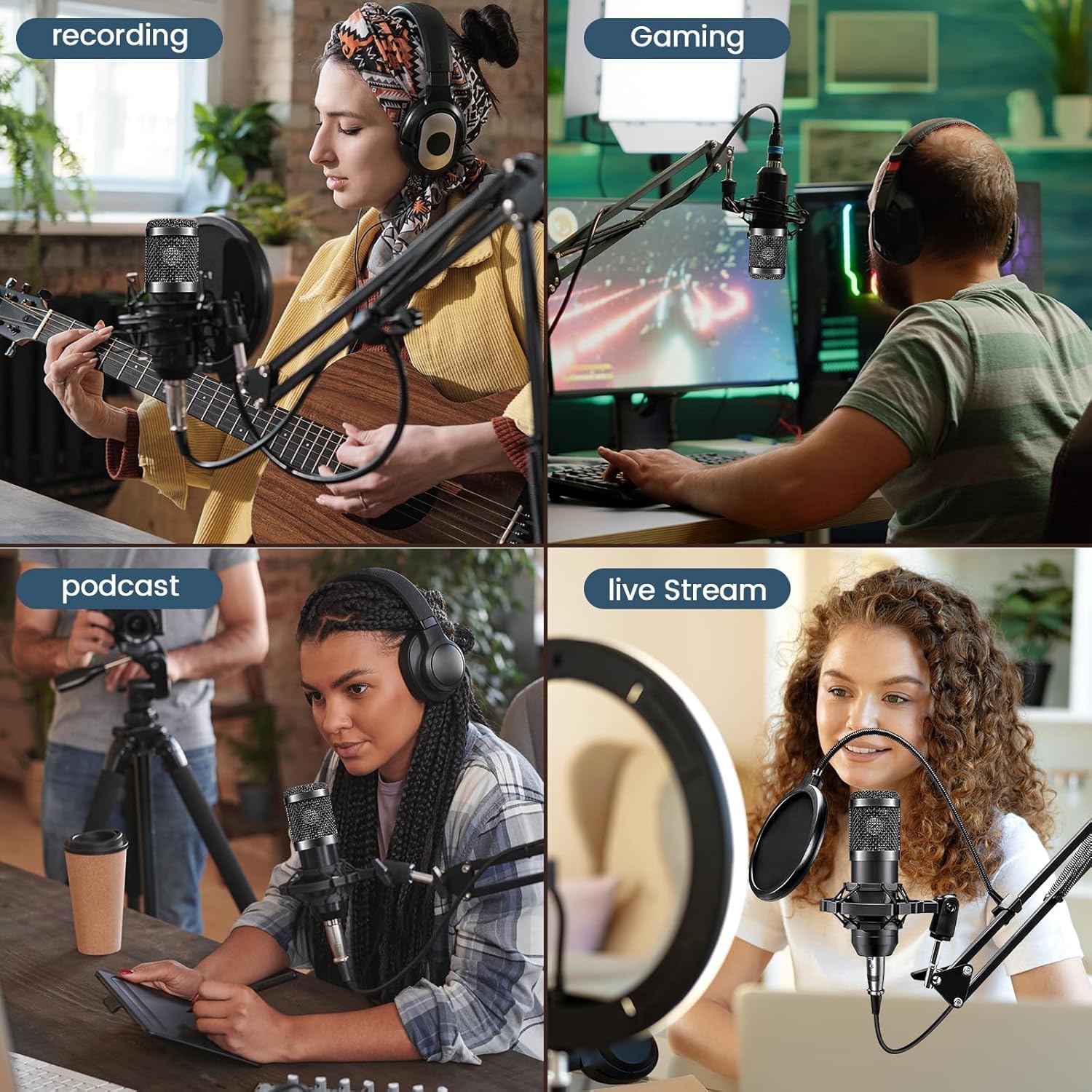 Podcast Equipment Bundle, Bm-800 Recording Studio Package With Voice Changer For Gamer And All-In-One Dj Mixer, Perfect For Lapt