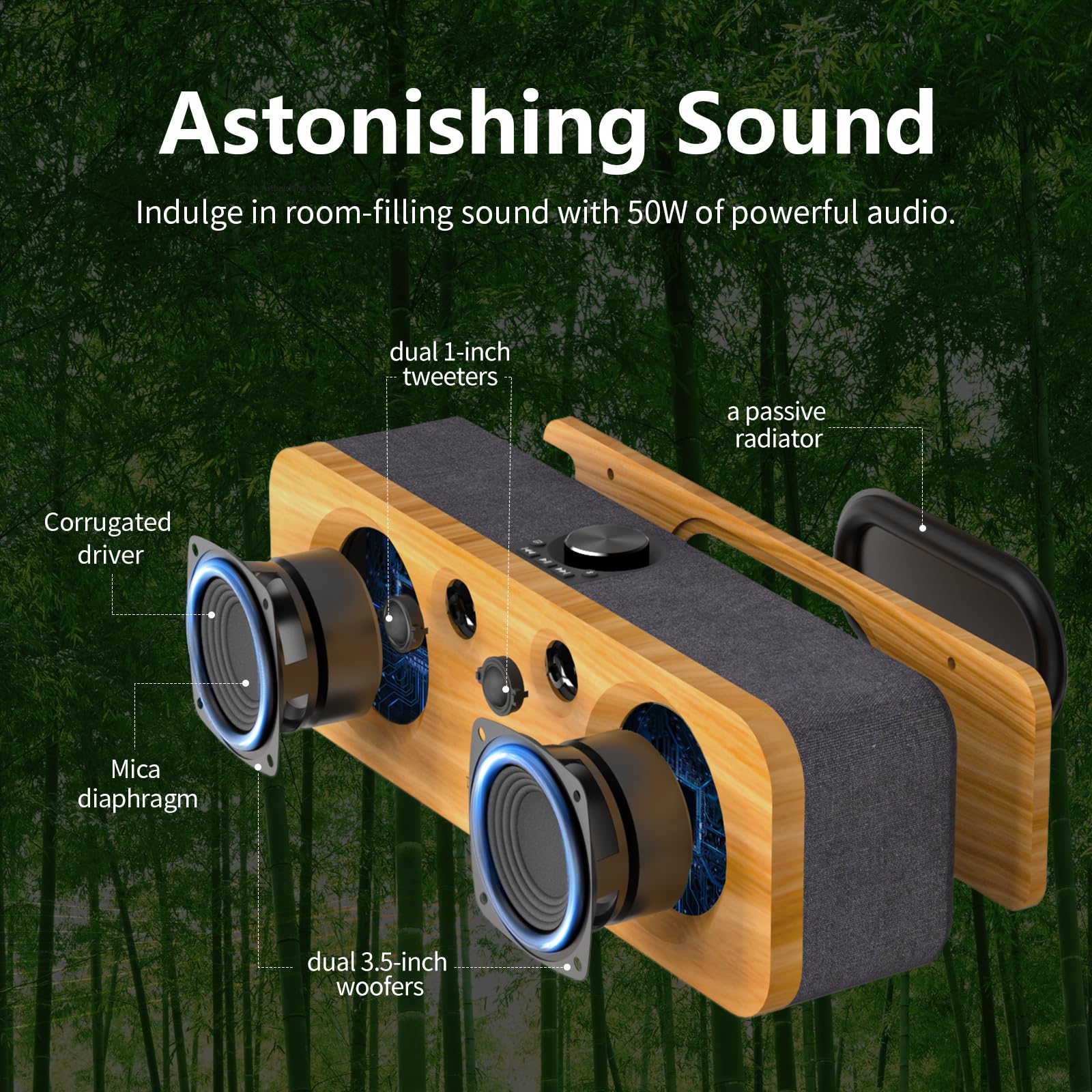 Doss Soundbox H200 50W Home Bluetooth Speaker With Dual 3.5 Inch Woofers, Two 1 Inch Tweeters, 35H Playtime, Tws, Sustainable Materials, Bt 5.3, Wireless For Record Player/Computer/Tv Black