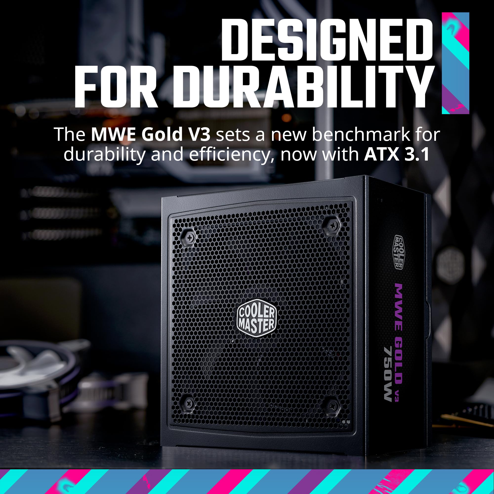 Cooler Master Mwe Gold 750 V3 Atx 3.1 Full Modular Psu, 750W, 80+ Gold Efficiency, 90 12Vhpwr|450W Pcie 5.1, Japanese Capacitors