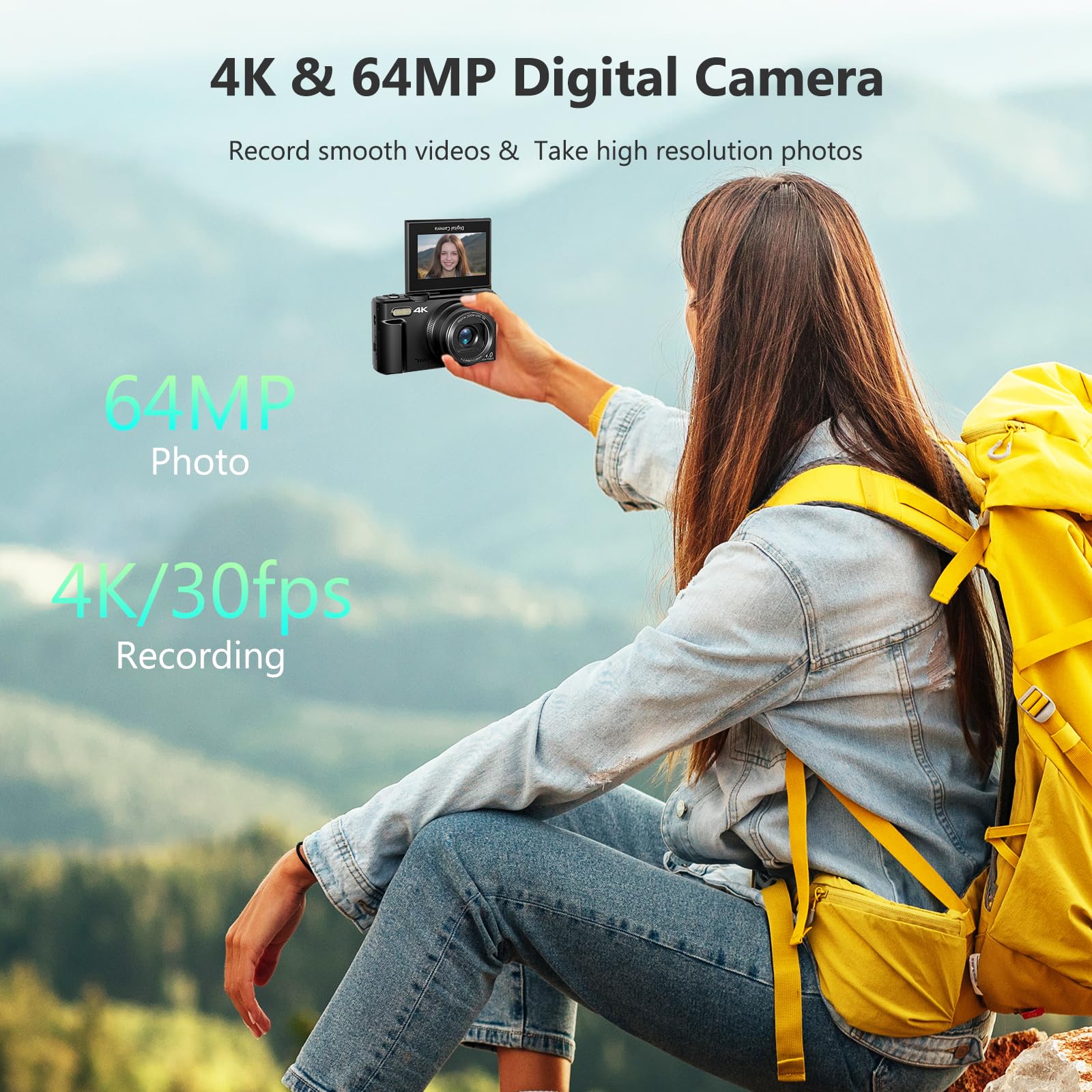4K Digital Camera For Photography, 64Mp Vlogging Camera For Youtube With 3' 180� Flip Screen, 18X Digital Zoom Point And Shoot Camara With 32Gb Micro Sd Card For Beginner (Black)