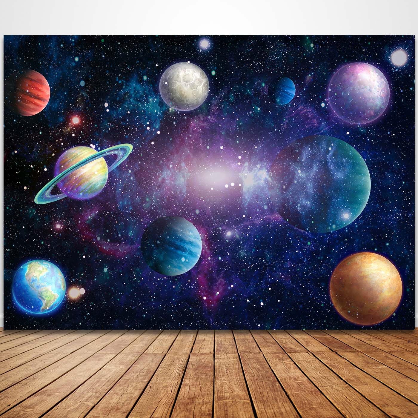 Outer Space Backdrop Starry Galaxy Banner For Baby Boys Girls Planet Theme Birthday Party, Ladvis 82.7''X59'' Nebula Photography