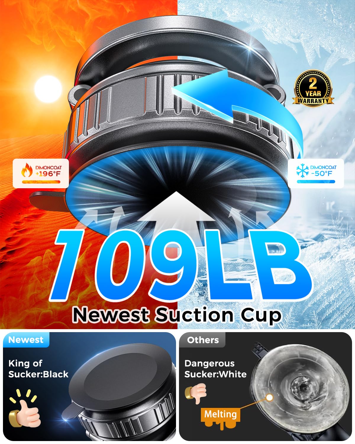 Dimoncoat 2025 Upgraded Metal 360 Adjustable Vacuum Suction Cup Phone Mount [109Lb Suction], Magnetic Phone Holder For Car, Fold