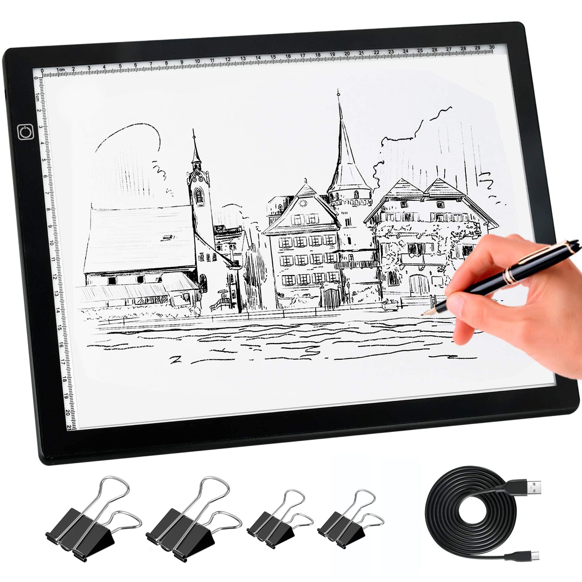 Comzler A4 Led Light Board, 3 Level Dimmable Brightness Usb Power Artcraft Light Table For Tracing, Light Drawing Sketch Pad For