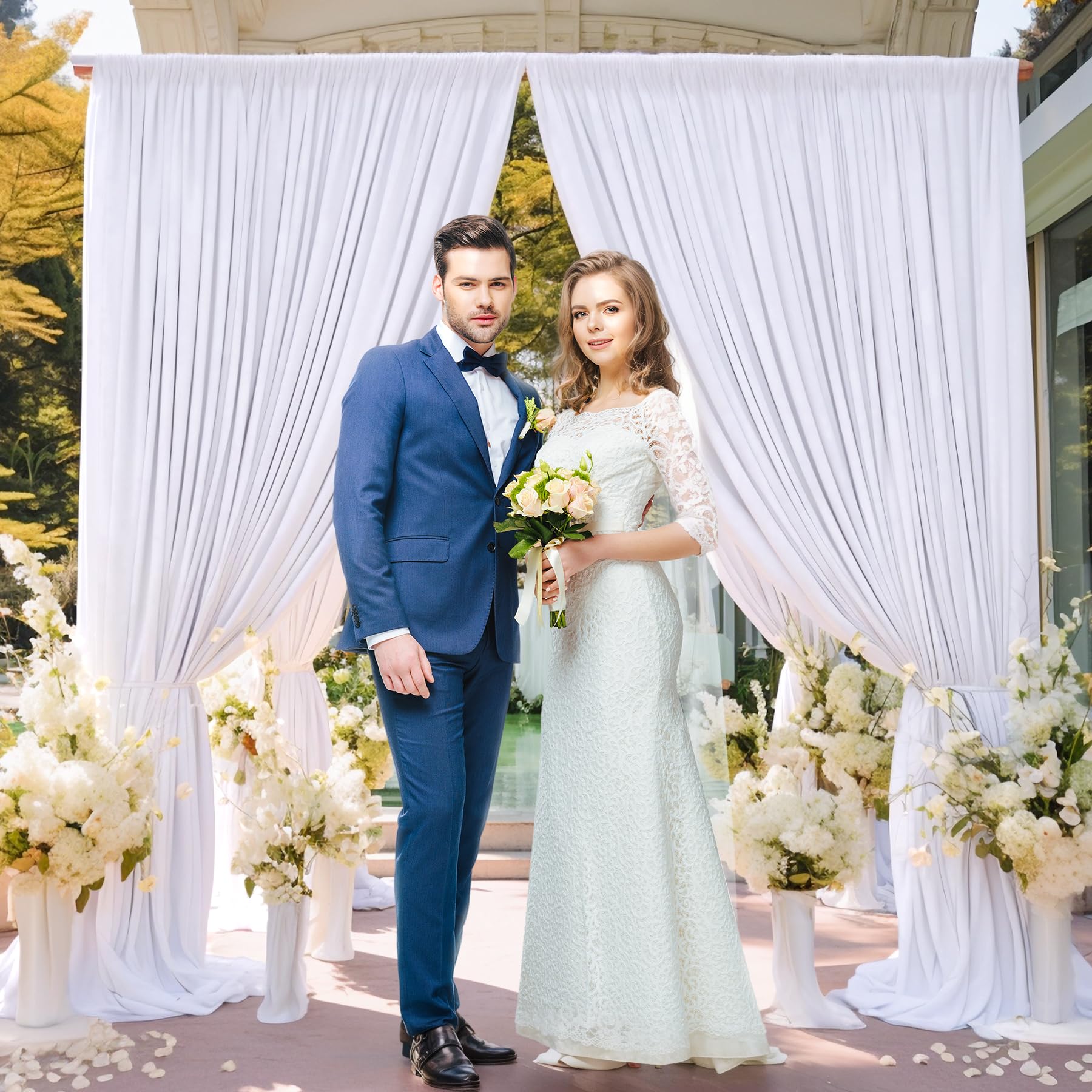 8 Panels White Backdrop Curtain For Parties Wedding Wrinkle Free White Photo Curtains Backdrops Drapes Fabric Decoration For Baby Shower Birthday Party 40Ft(W) X 10Ft(H)