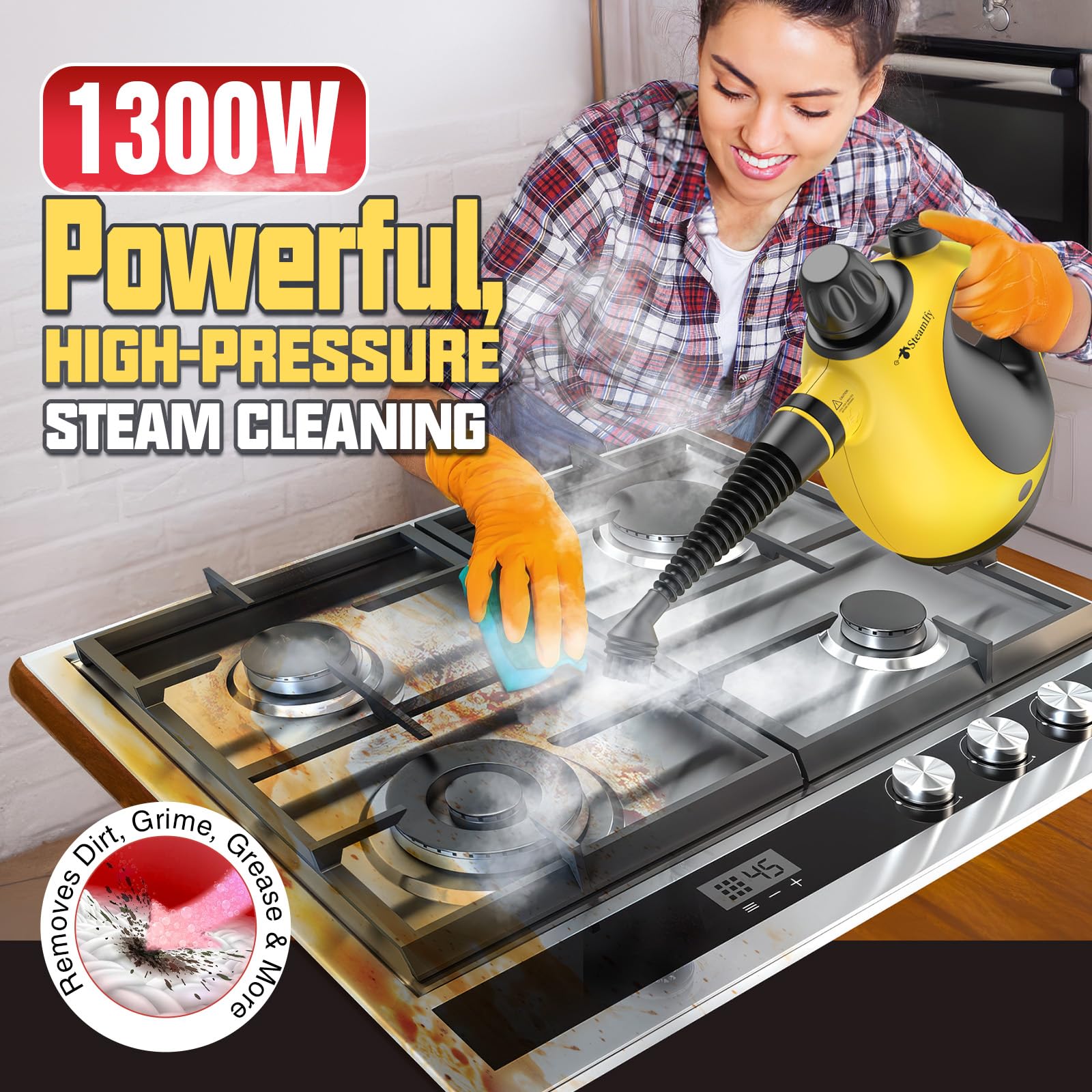 Steamify Pressurized Handheld Steam Cleaner For Home, Multi Surface Steamer With 12 Accessories, 12.8Oz Natural Steamer For Clea