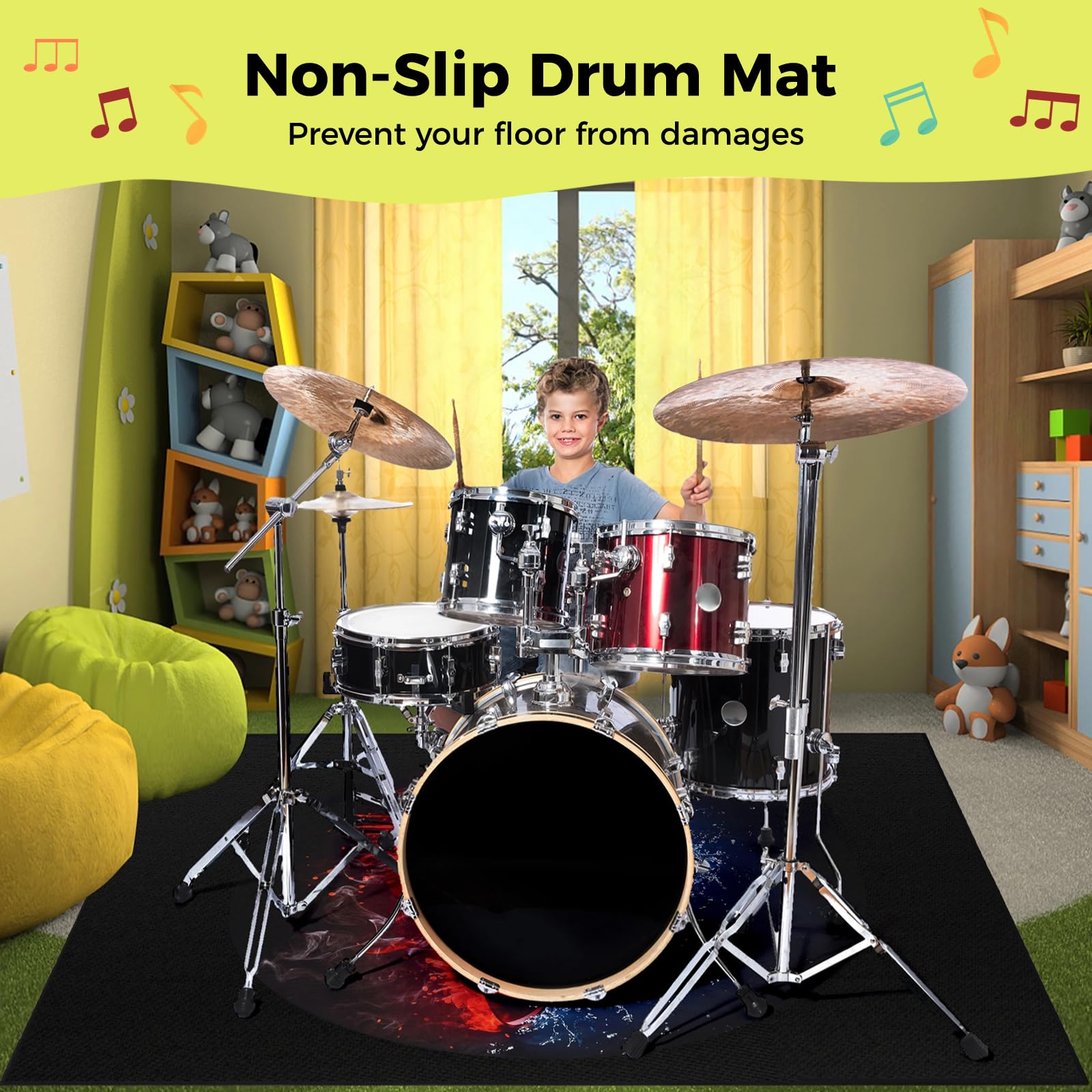 Anjetan Drum Rug, Drum Mat, Electrical Drum Carpet Soundproof Rug Pads Drum Accessories For Electric Drums Jazz Drum Set, Gift F