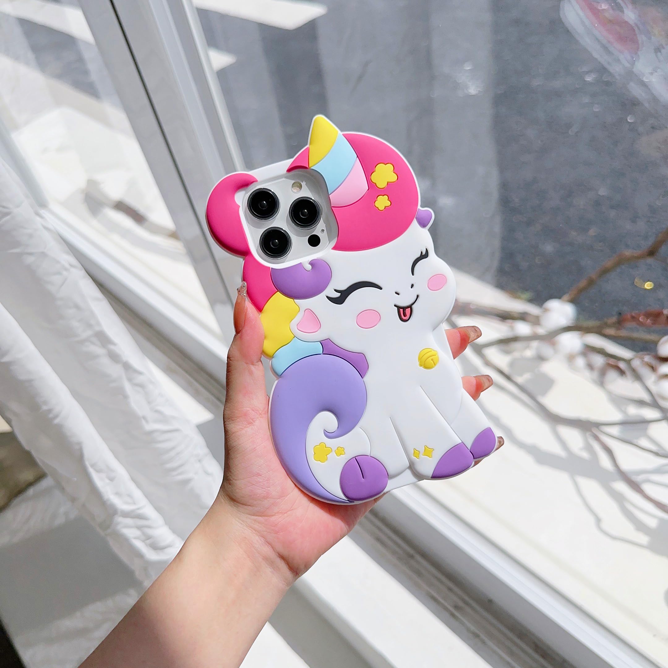 Wifantien 3D Cute Unicorn Soft Case For Iphone 15 Pro 6.1 Inch, 3D Cute Cartoon Kawaii Fashion Character Unicorn Horse Shape Kid