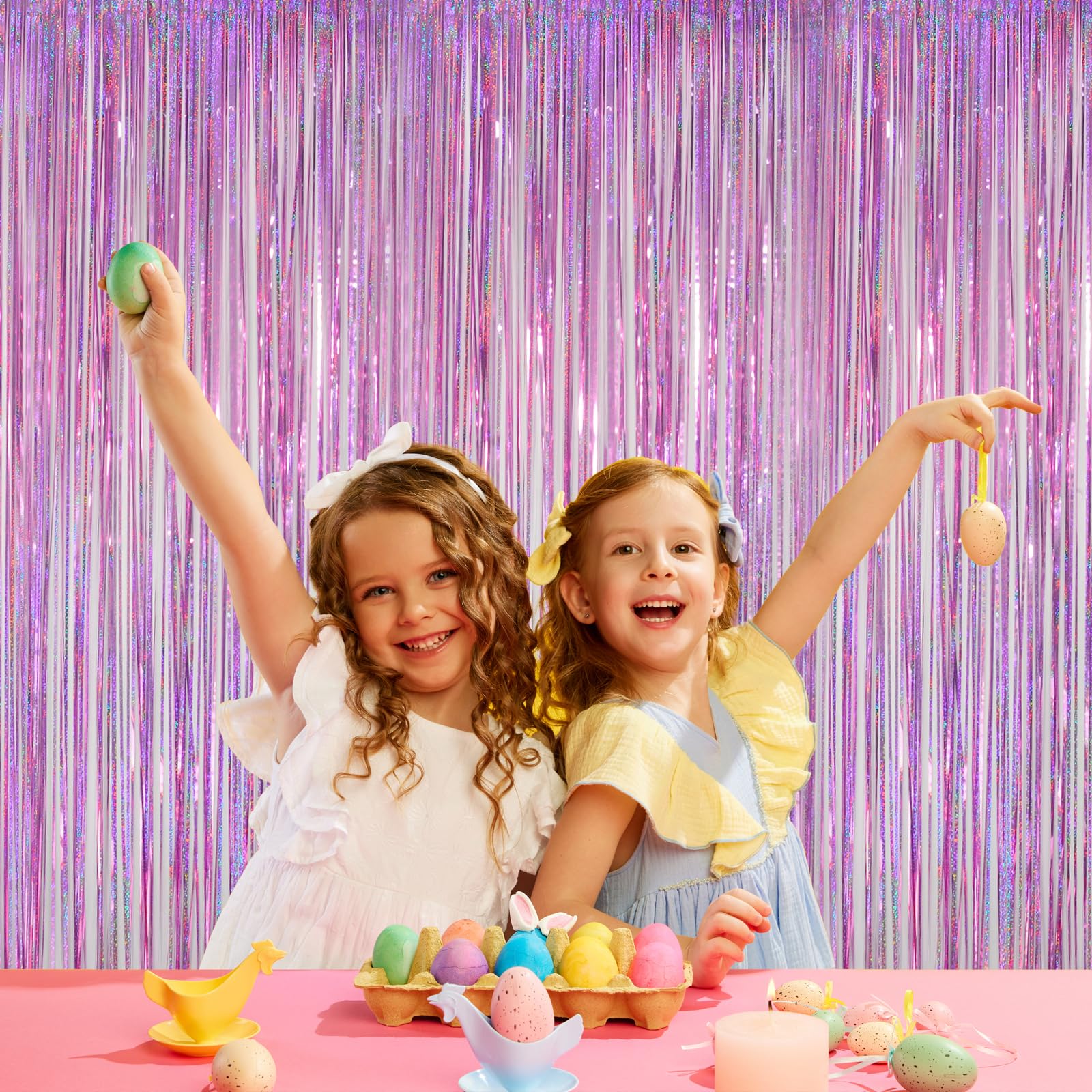 Melsan Foil Curtians Valentine Party Decorations, 3.2 X 8Ft Sparkle Metallic Foil Fringe Backdrop Party Decor For Baby Shower, G