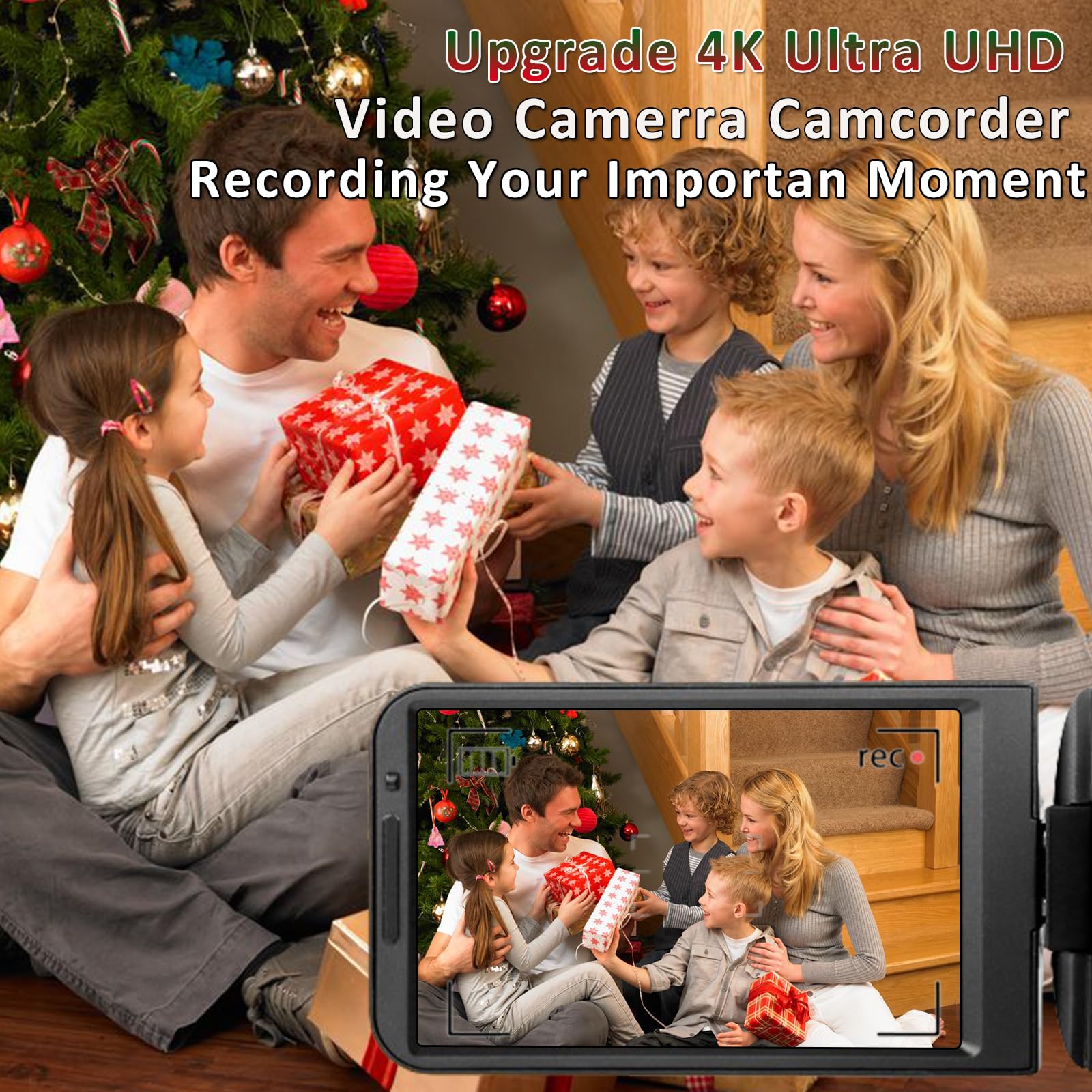 Oiexi Uhd 4K Video Camera Camcorder With 18X Digital Zoom,64Mp Digital Camera Recorder,4.0 Inch Rotating Touchscreen,64Gb Sd Car