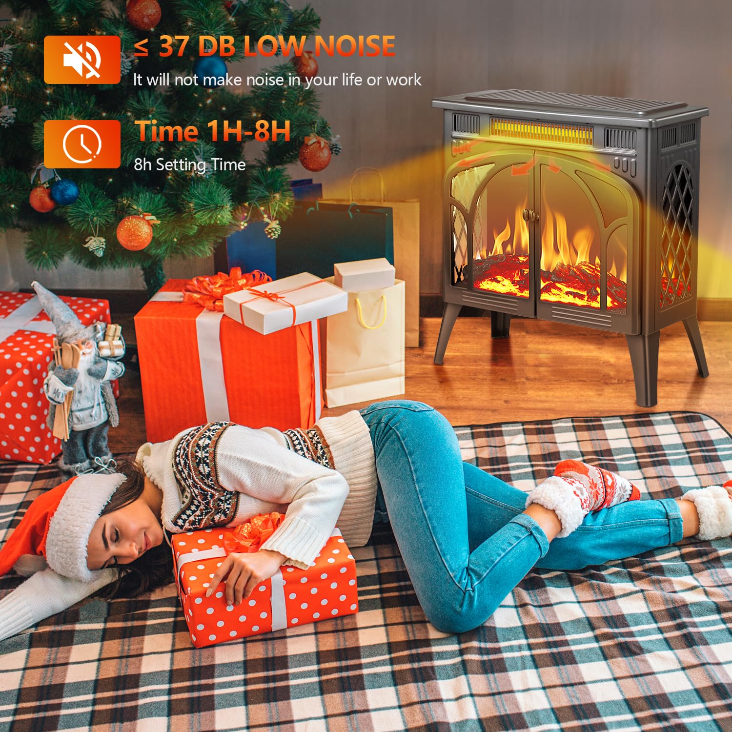 R.W.Flame Electric Fireplace Stove Heater With Remote Control, 25 Fireplace Heater, Adjustable Brightness And Heating Mode, Over