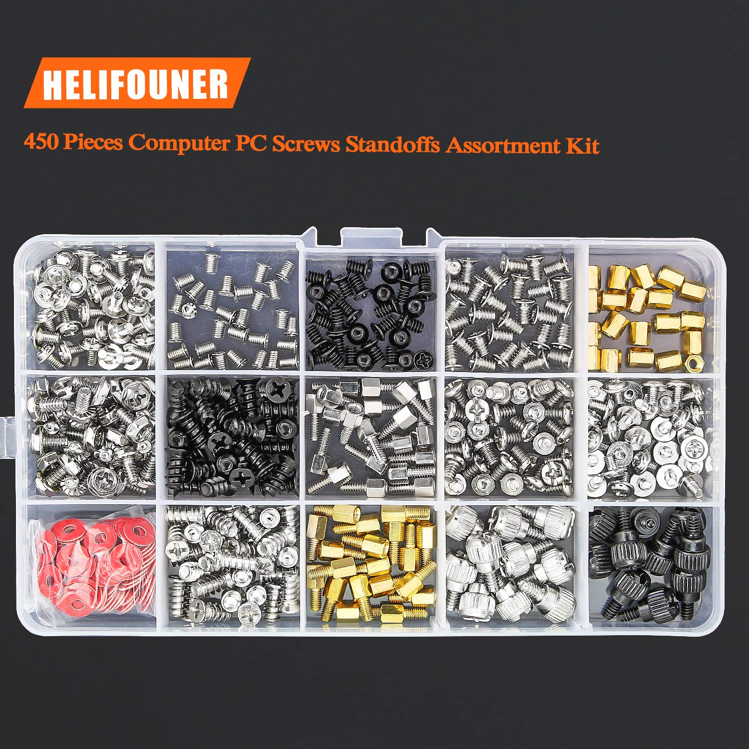 Helifouner 450 Pieces Computer Standoffs Spacer Screws Assortment Kit For Hard Drive Computer Case Motherboard Fan Power Graphic