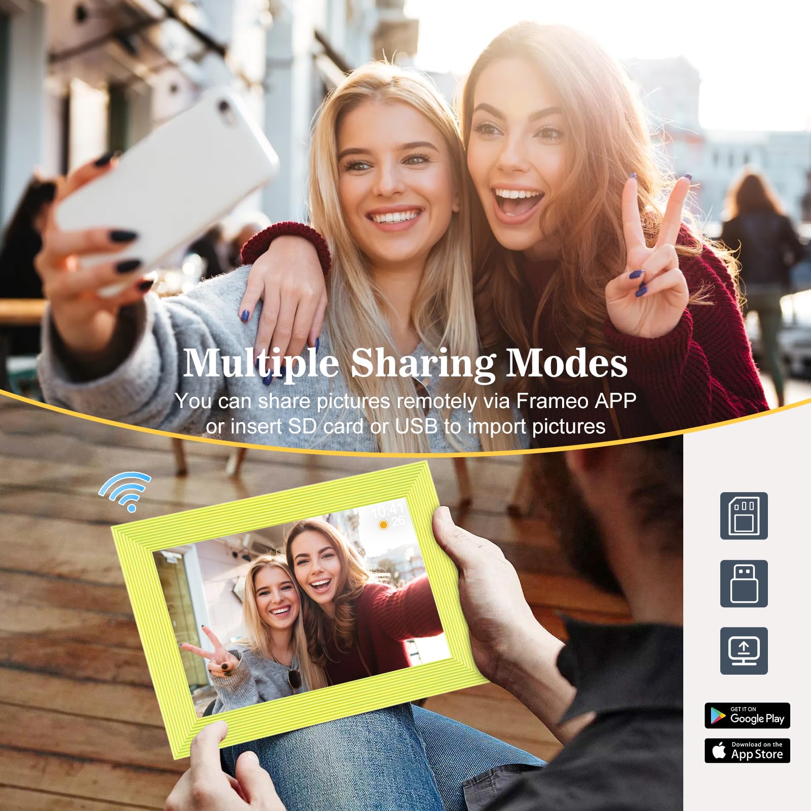 Frameo 10.1 Inch Smart Wifi Digital Photo Frame 1280X800 Ips Lcd Touch Screen, Auto-Rotate Portrait And Landscape, Built In 32Gb