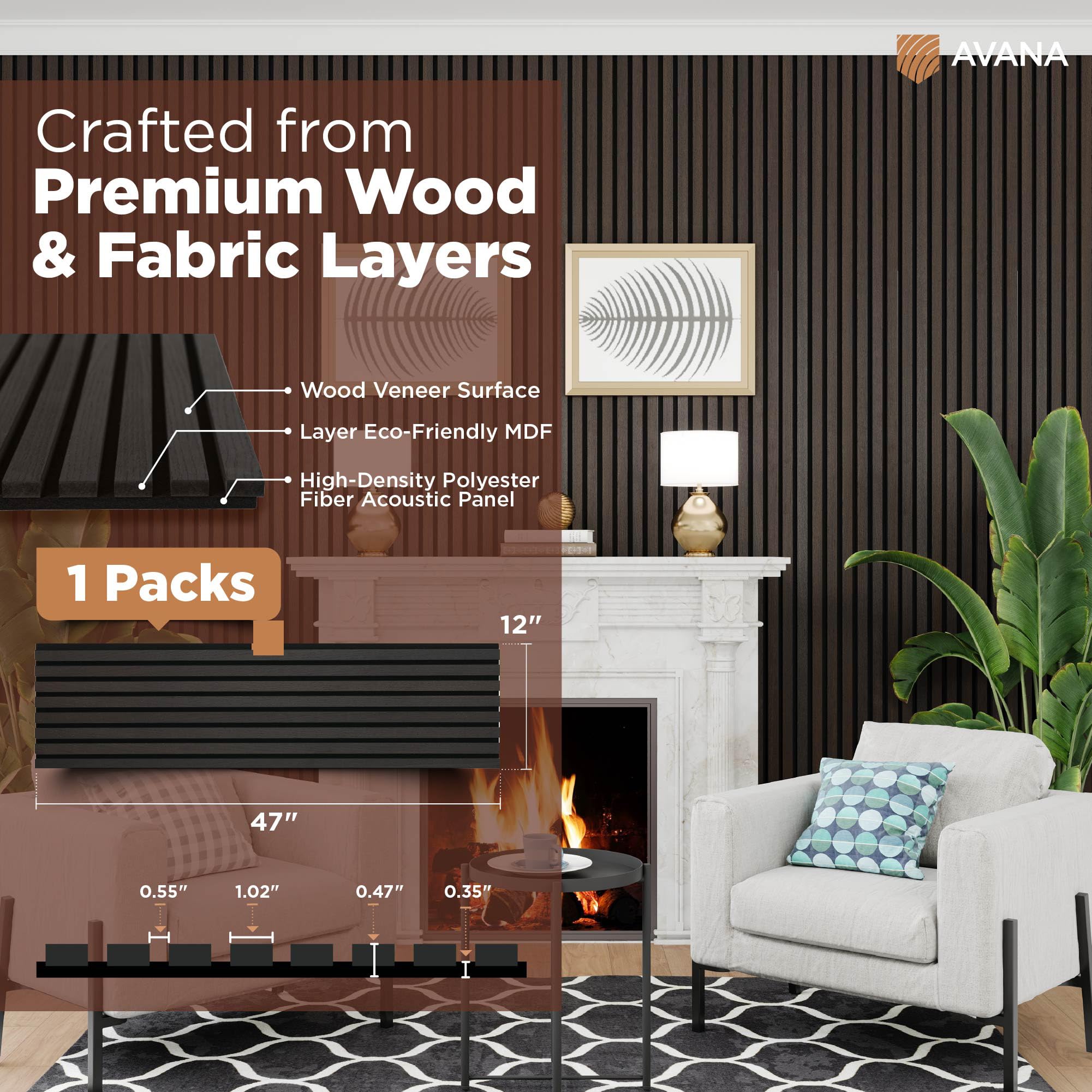 Avana Acoustic Wood Wall Panels   47.2 X 12.6 Inch Smoke Oak Acoustic Panels 1 Pc   Wall Panels For Interior Wall Decor For Home